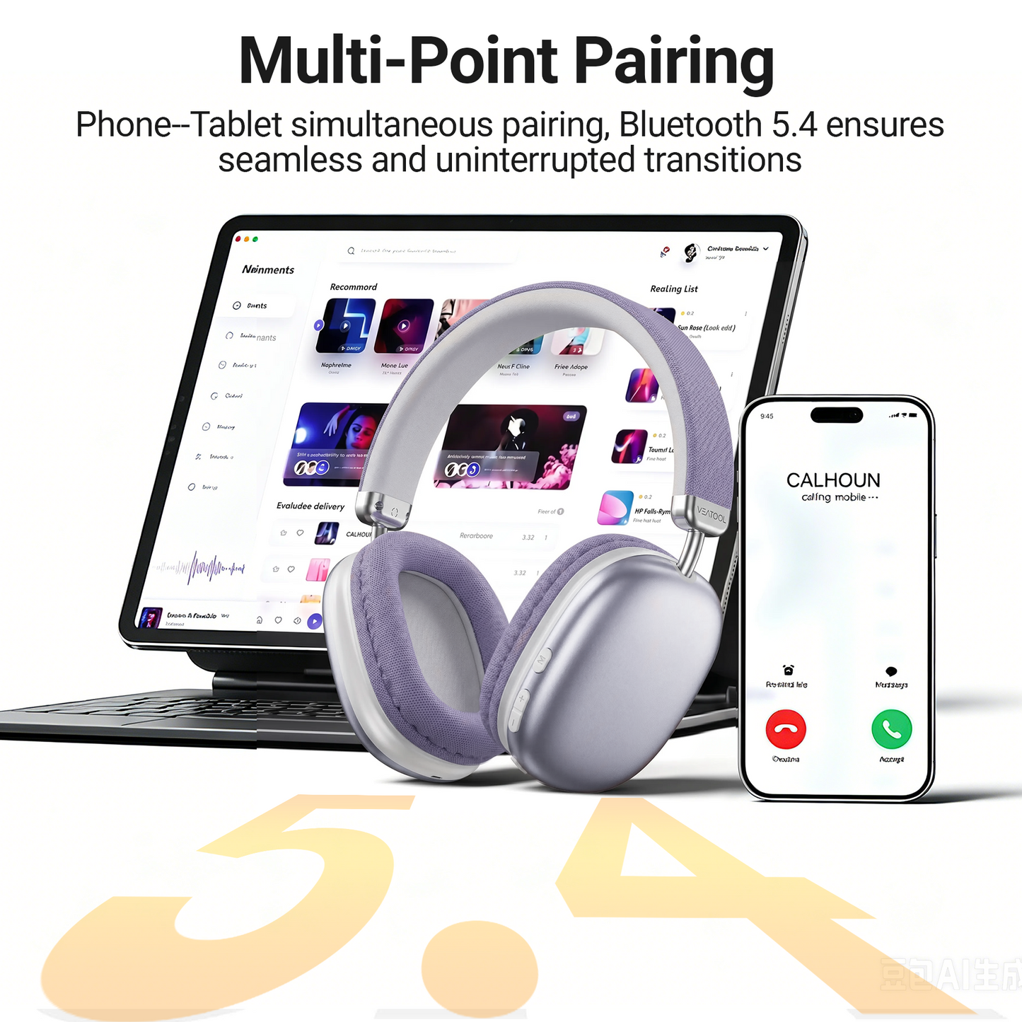 SY-BT1632 High-Fidelity Over-Ear Bluetooth Headphones | Powerful 40mm Bass | Bluetooth 5.3 Dual-Mode Connectivity | 40-Hour Battery Life | Comfortable Fit(Purple)
