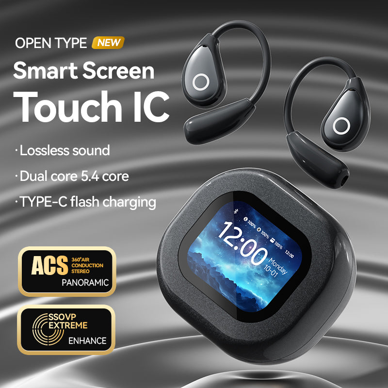 VEATo0L M94 Open Ear Headphones Intelligent Touch Screen Over The Ear Wireless Earbuds Support TF Card,60Hrs Bluetooth 5.4 Earbuds with ENC Clear Talk,Multiple EQ Modes IPX7 Waterproof for Exercise