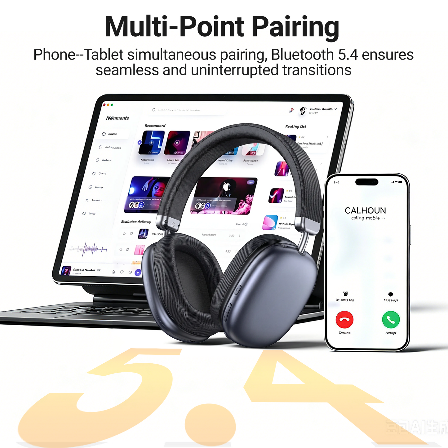 Wireless Bluetooth Headphones 5.1,40 Hrs Playtime Wireless Over-Ear Headphones,4 Mics ENC Noise Cancelling for Clear Calls, Lightweight Headset with Deep Bass Comfort fit for Travel Work