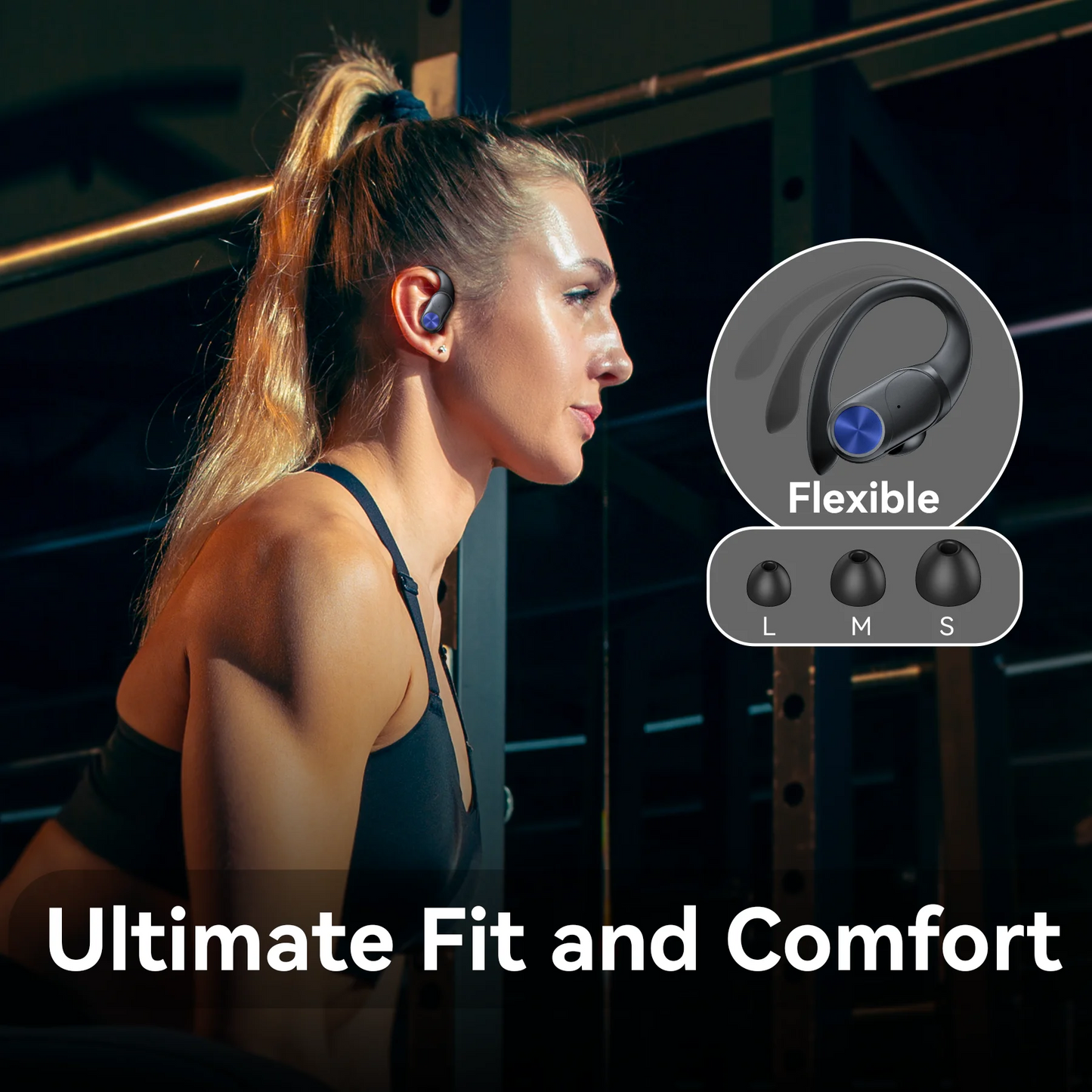 VEAT00L V6 Bluetooth Headphones Wireless Earbuds 88Hrs Playback Sport Ear Buds with Earhook Digital Display Charging Case IPX7 Waterproof Earbud Deep Bass Running Earphones for iOS Android Cellphone