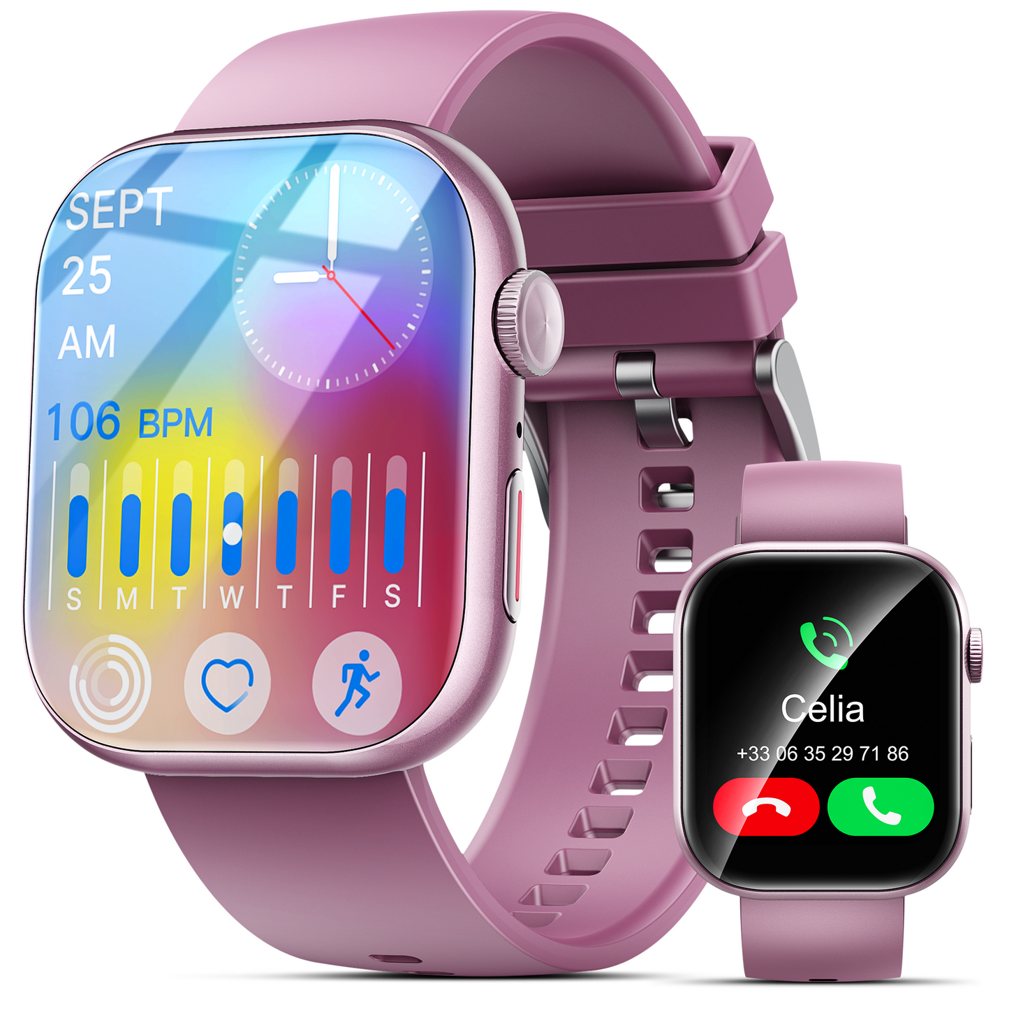 Smart Watch Fitness Tracker, 2.01" HD, Bluetooth Call, IP68 Waterproof, 170+ Sports Modes, Health & Sleep Monitor, for Android iOS, Pink