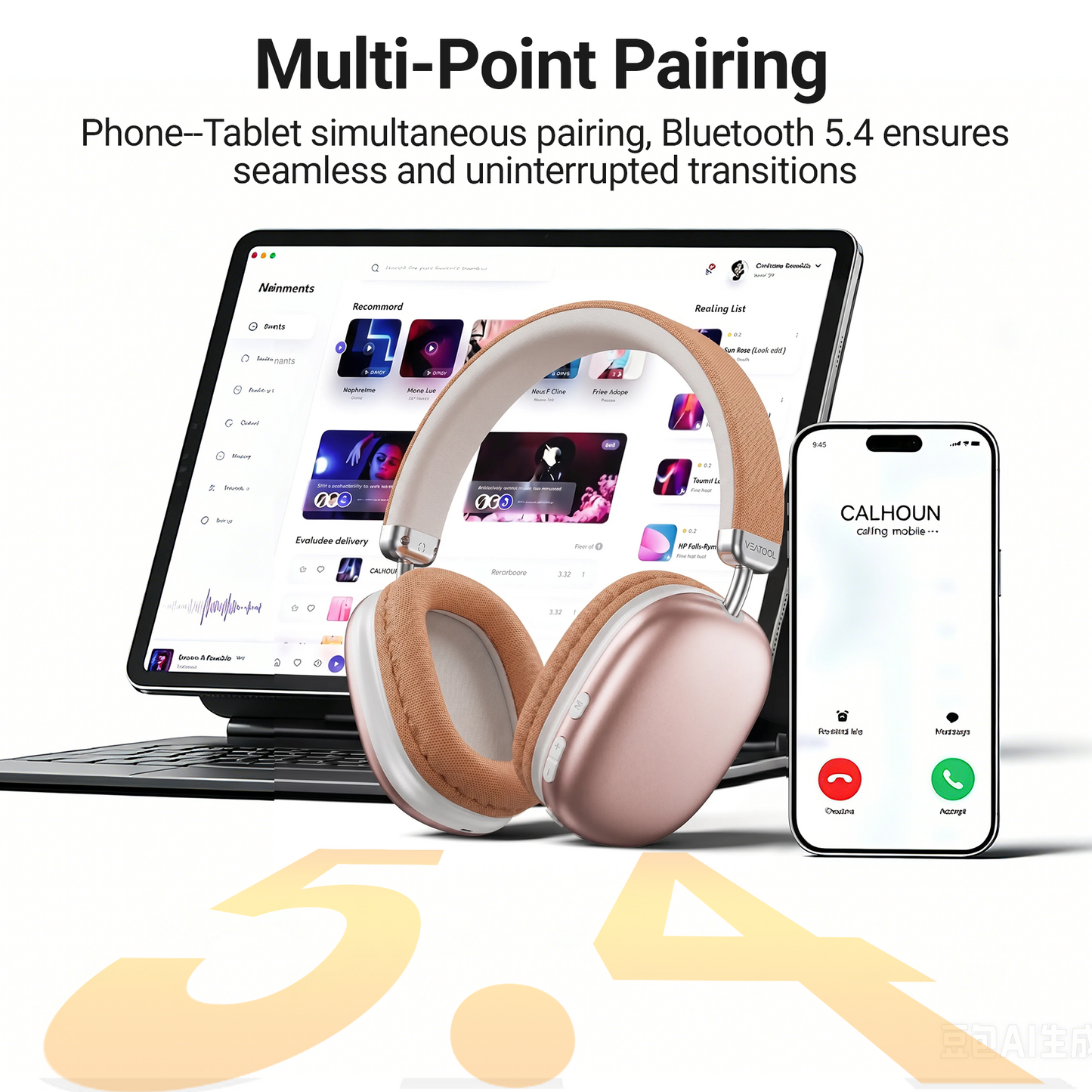 Purple Over-Ear Bluetooth Headphones: 40mm Bass Driver, Bluetooth 5.3 Dual-Mode, 40hr Battery, Comfort Fit
