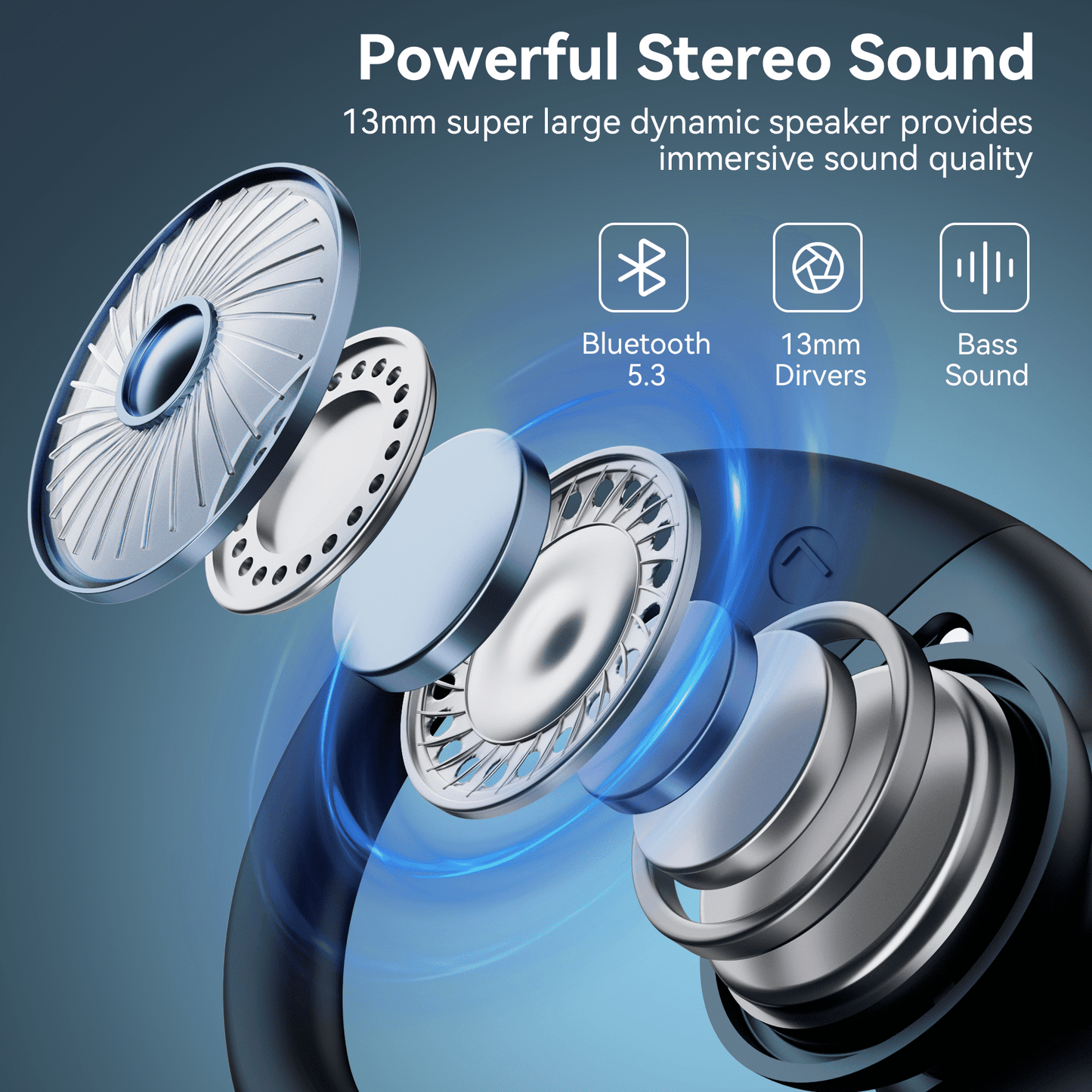 VEAT00L Wireless Earbud, 80Hrs Bluetooth 5.3 Headphones IP7 Waterproof for Sport, Running Wireless Earphones with ENC Noise Cancelling Mics, Deep Bass Over Ear bud with Earhooks for Android, iOS