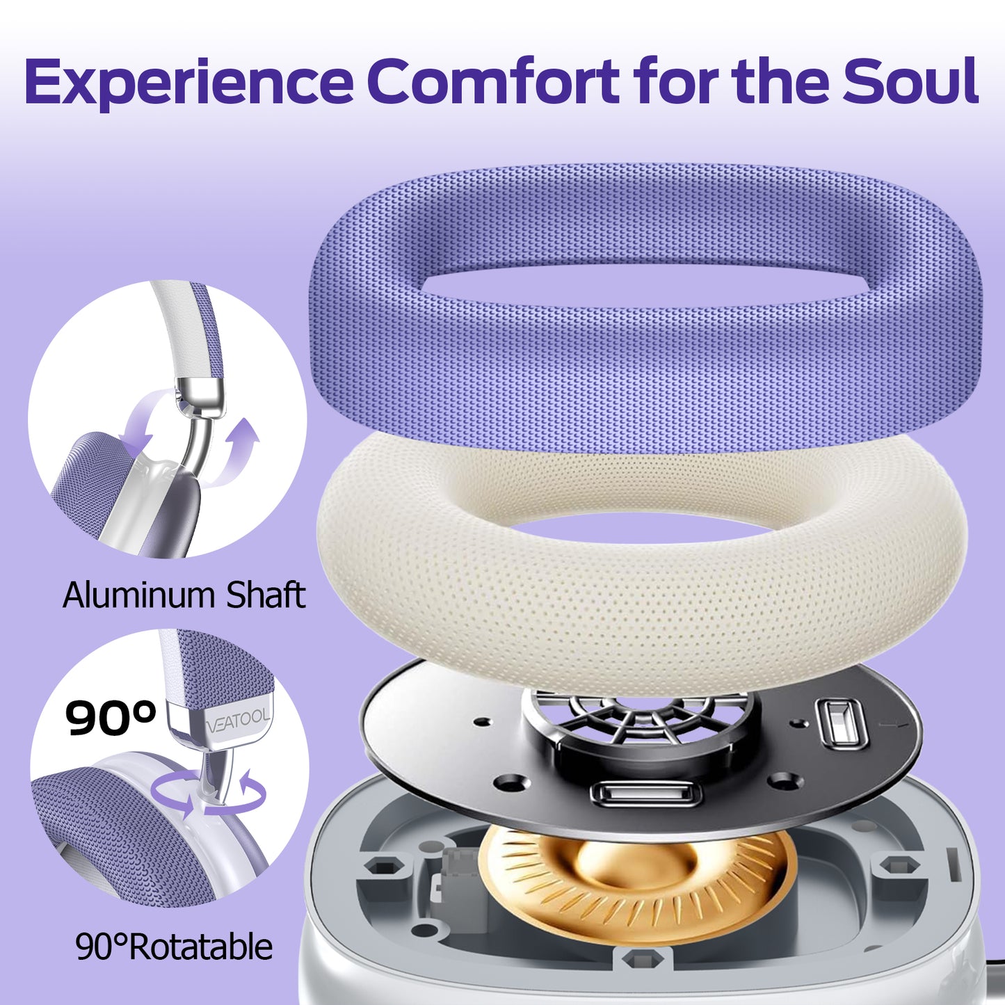 Purple Over-Ear Bluetooth Headphones: 40mm Bass Driver, Bluetooth 5.3 Dual-Mode, 40hr Battery, Comfort Fit
