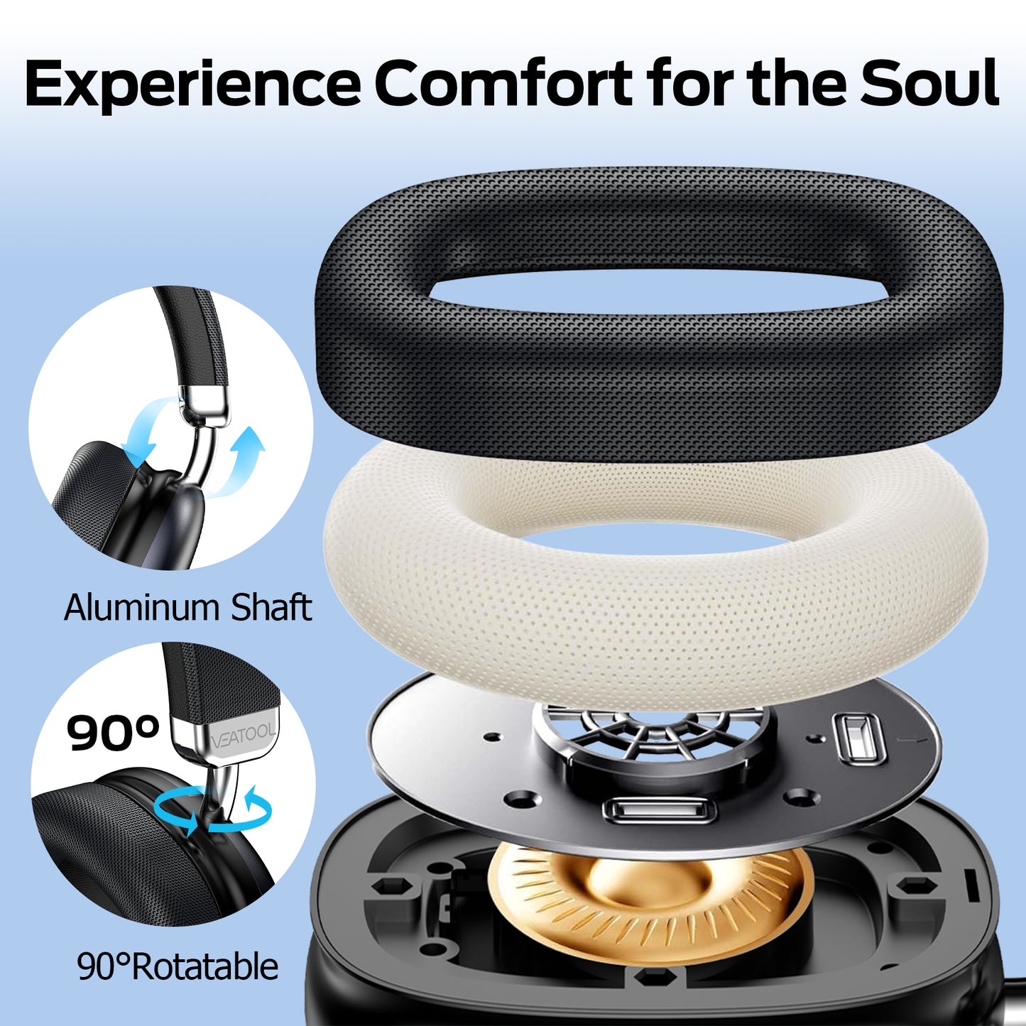 Wireless Over-Ear Headphones Bluetooth 5.1: 40H Playtime, 4 Mics ENC Noise Cancelling, Deep Bass, Lightweight Comfort for Travel & Work