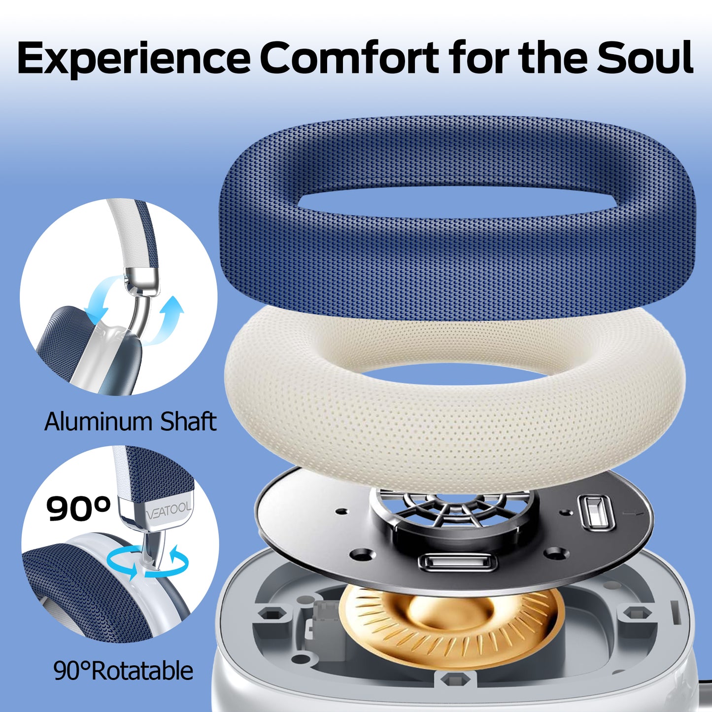 Bluetooth Headphones Over Ear, 65Hrs Playtime Wireless Headphones,Bass Boosted by 90%,Lightweight Headset with Deep Bass, Clear Call with 4 Noise Cancelling Mics,Low Latency for Travel Work Cellphone