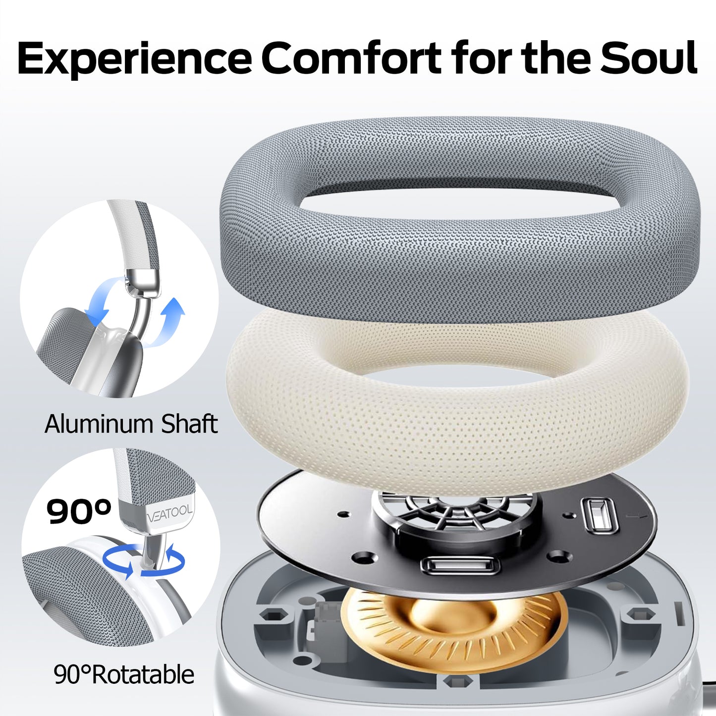 Bluetooth Headphones Over Ear, 65Hrs Playtime Wireless Headphones,Bass Boosted by 90%,Lightweight Headset with Deep Bass, Clear Call with 4 Noise Cancelling Mics,Low Latency for Travel Work Cellphone