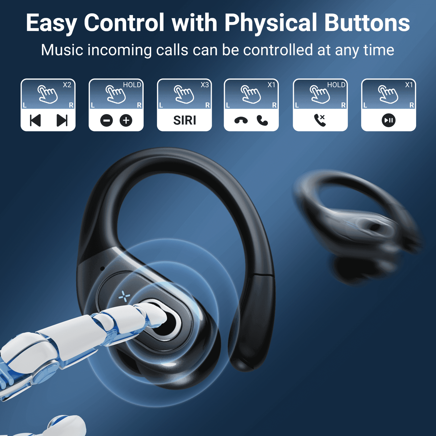 VEAT00L Headphones Wireless Earbuds Sport, Bluetooth 5.3 Over Ear Buds Stereo Deep Bass Headset with Earhooks, 80H Dual LED Display Wireless Earphones with ENC Noise Canceling Mic,for Running/Workout