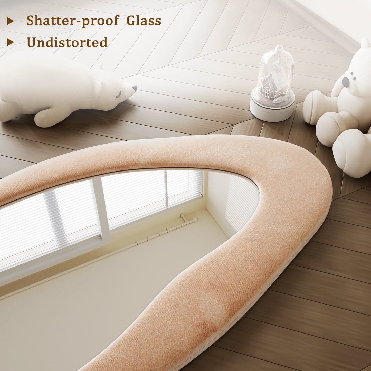 XANLUOER 63"x24" Full Length Mirror Irregular Cloud Floor Mirror With Flannel Frame, Light Brown