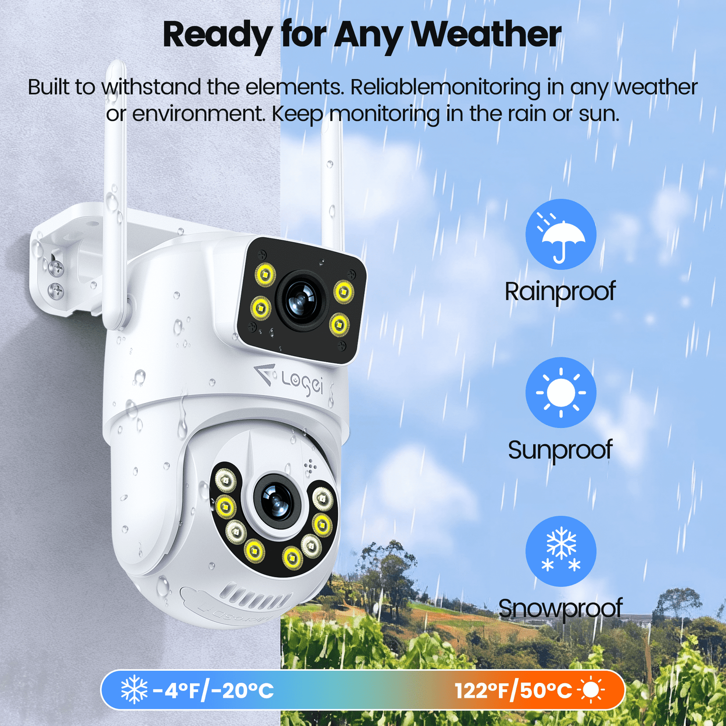 Losei 8MP/4K Outdoor Smart Security Camera with Light Alarm,Color Night Vision,2.4G WiFi,Motion Detection,IP66 Weatherproof , 360° View