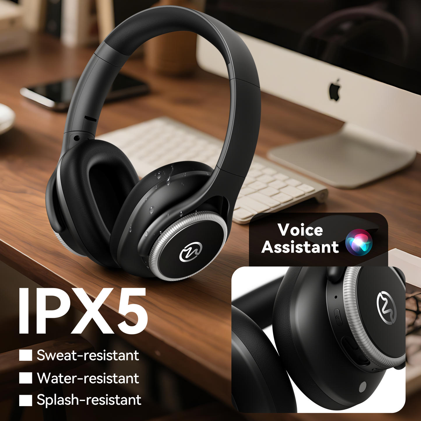 Active Noise Cancelling Headphones,60H Playtime Bluetooth 6.0 Wireless Headphones with Hi-Res Audio, Over Ear Headphones with Microphone, Deep Bass,Comfort Fit,Foldable Headset for Travel Office Game（副本）