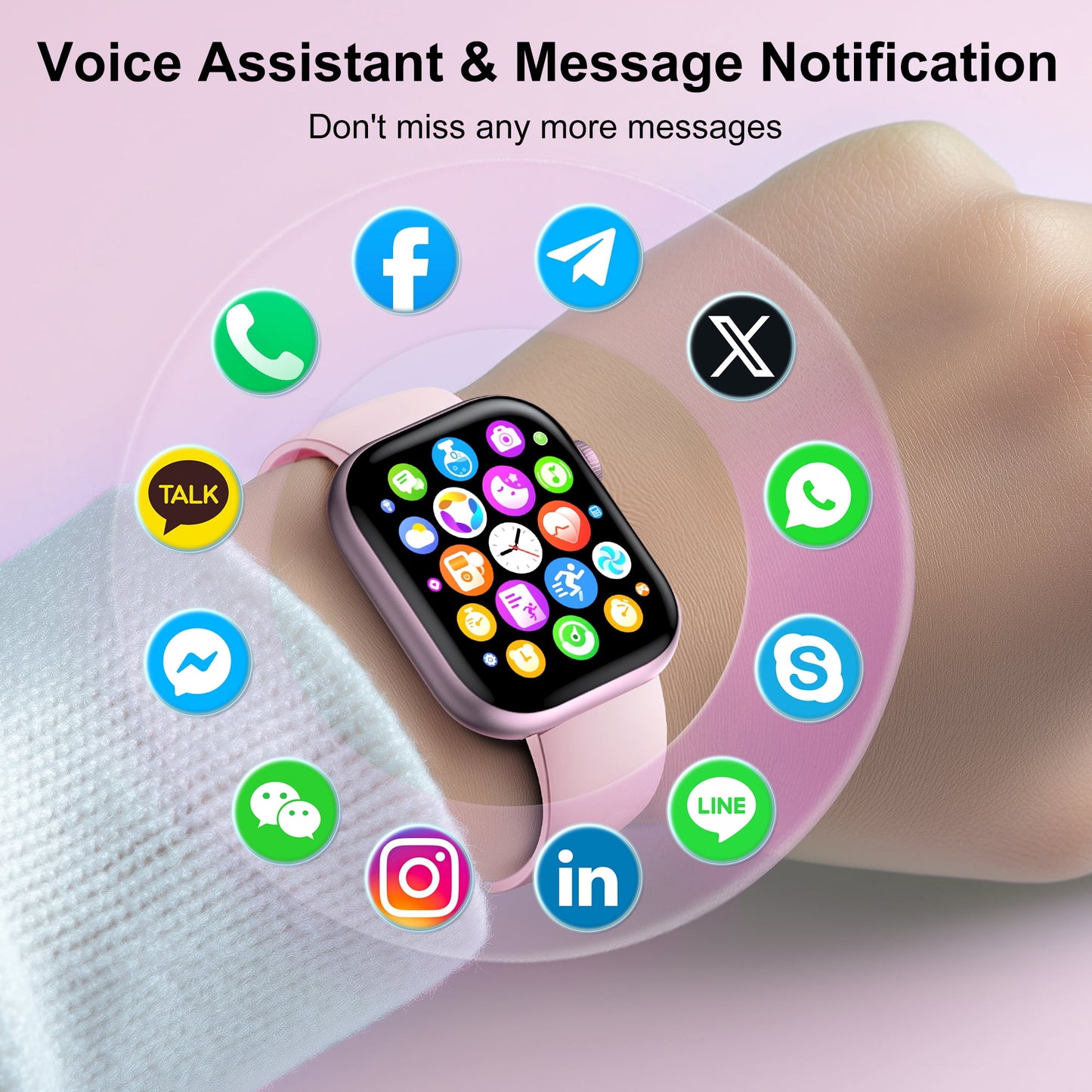 Smart Watch for Men Women, 2.01" HD Touchsreen, Bluetooth Calling, IP68 Water-Resistance, 180+ Sports Modes, Health, Fitness & Sleep Tracker, Timer, Fitness Watch for Android/iOS, Pink