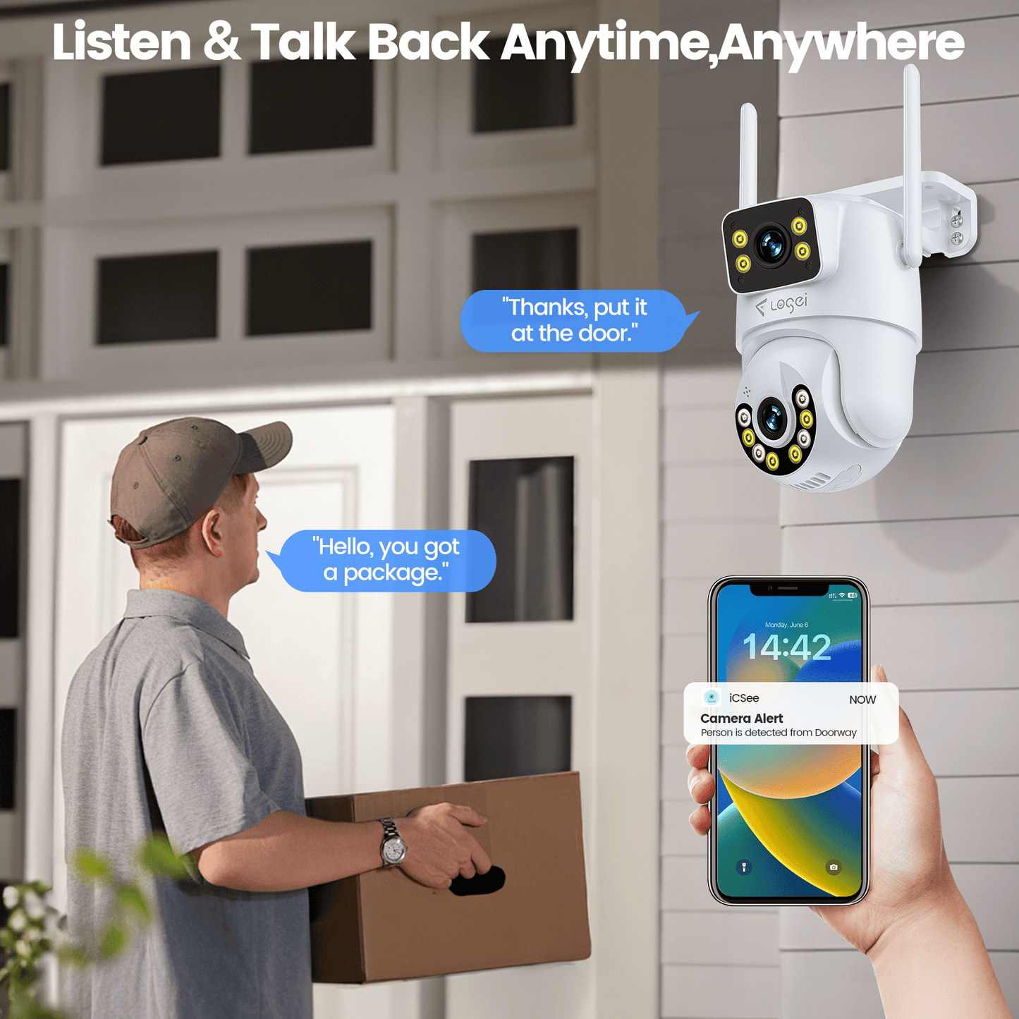 Losei 8MP/4K Outdoor Smart Security Camera with Light Alarm,Color Night Vision,2.4G WiFi,Motion Detection,IP66 Weatherproof , 360° View