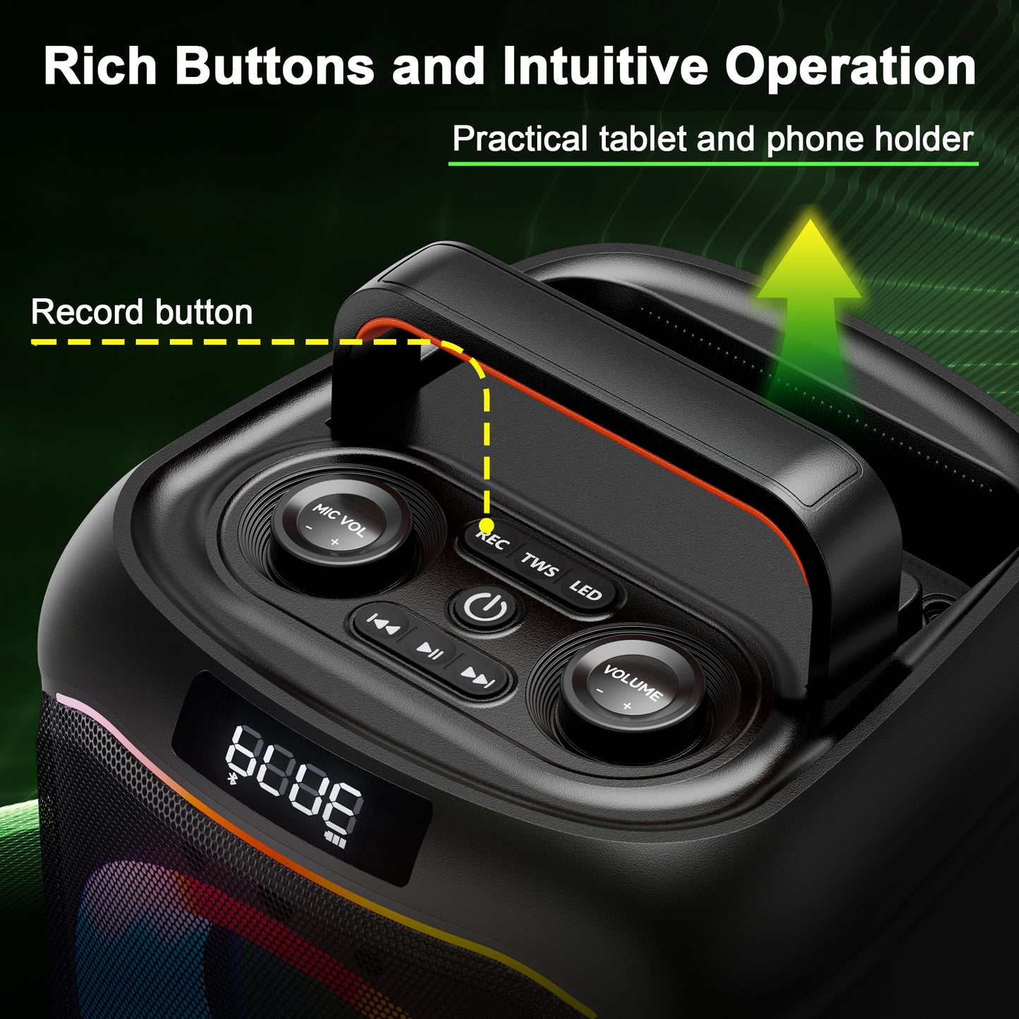 VEATOOL Karaoke Machine, Home Karaoke System with 2 Microphone, Bluetooth Speaker with Party Light, ET107