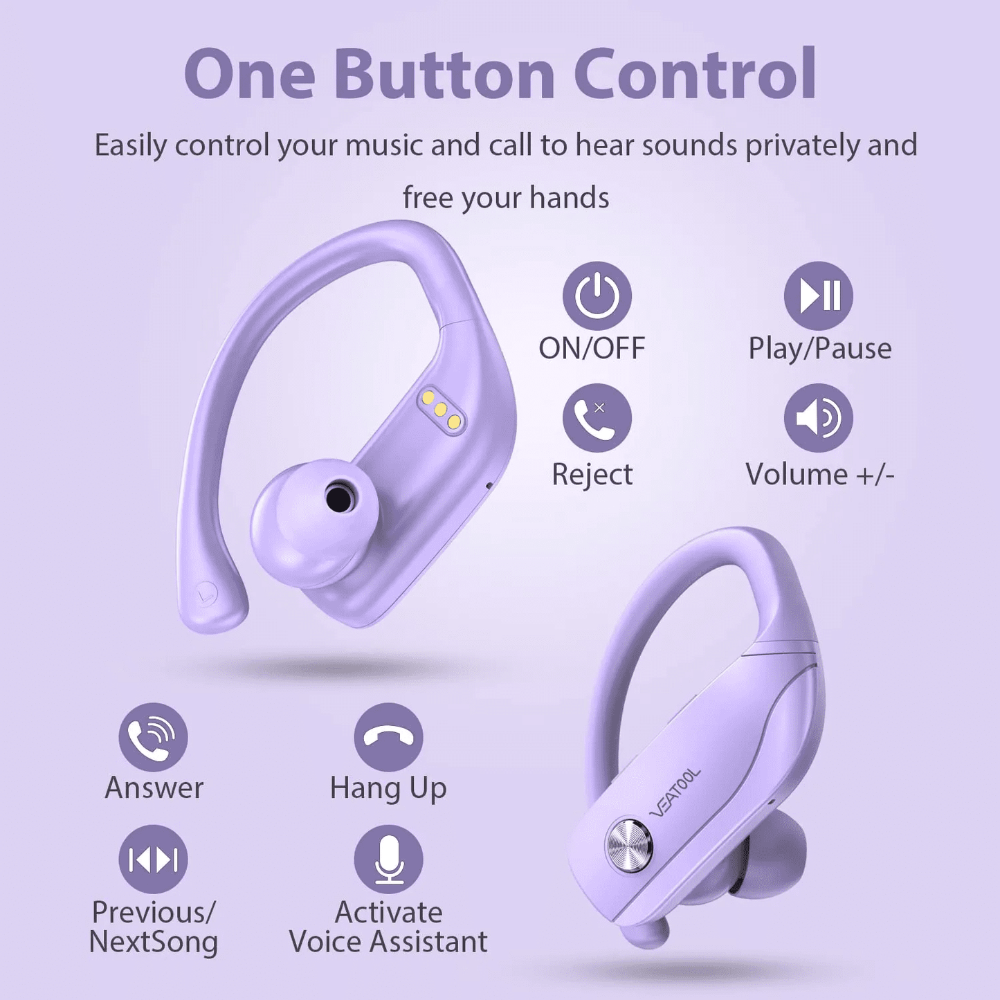 VEAT00L Wireless Earbuds Bluetooth Headphone Sport, Bluetooth 5.4 Earbud, 72Hrs Earphone with Earhook, Noise Cancelling Mic, IP7 Waterproof Headset for Workout/Running