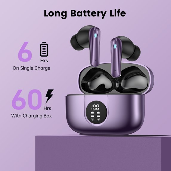 VEAT00L P91 Wireless Earbuds, Bluetooth Headphones V5.4 Stereo Ear buds with Noise Cancelling Mics, 60H Playback Mini Case with Dual LED Display, IP7 Waterproof in-Ear Earphones for Android iOS（副本）