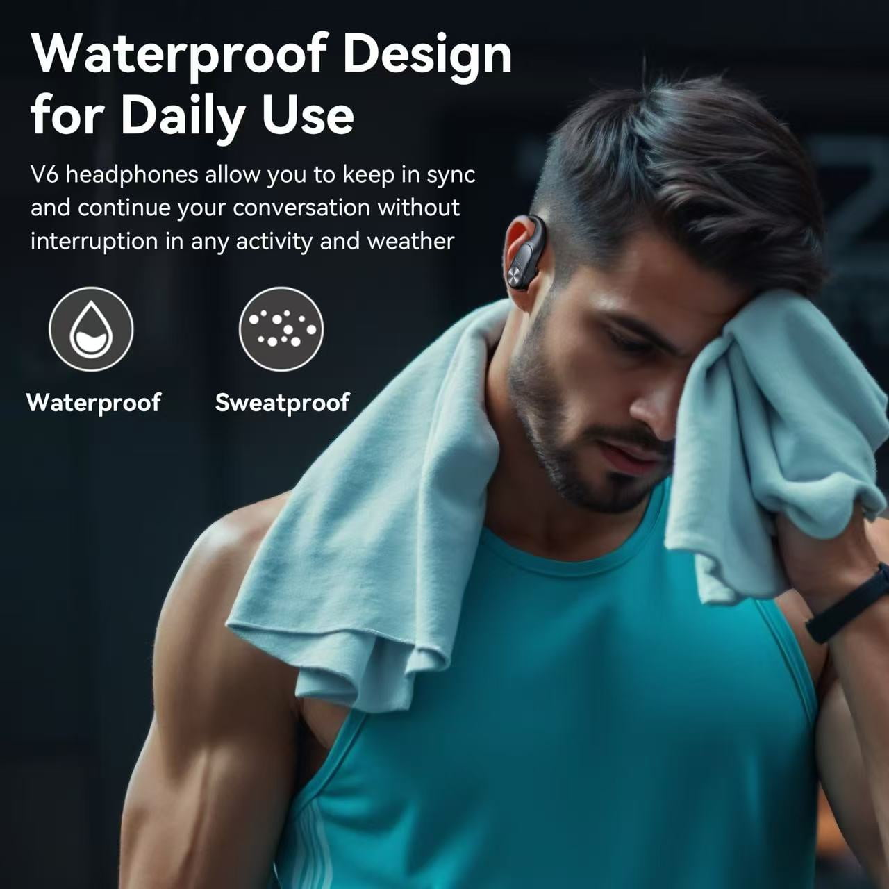 VEAT00L Wireless Earbud, 80Hrs Bluetooth 5.3 Headphones IP7 Waterproof for Sport, Running Wireless Earphones with ENC Noise Cancelling Mics, Deep Bass Over Ear bud with Earhooks for Android, iOS