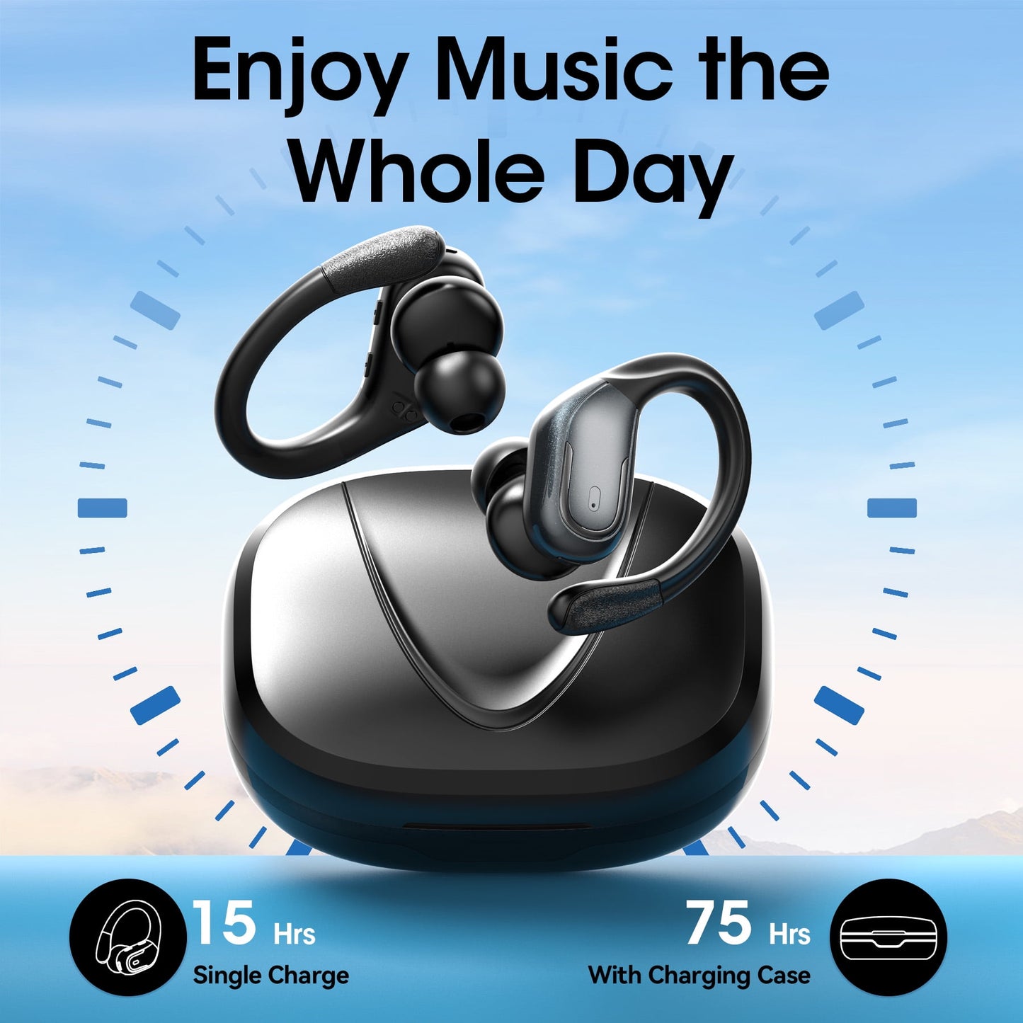 VEAT00L Wireless Earbud, 80Hrs Bluetooth 5.3 Headphones IP7 Waterproof for Sport, Running Wireless Earphones with ENC Noise Cancelling Mics, Deep Bass Over Ear bud with Earhooks for Android, iOS