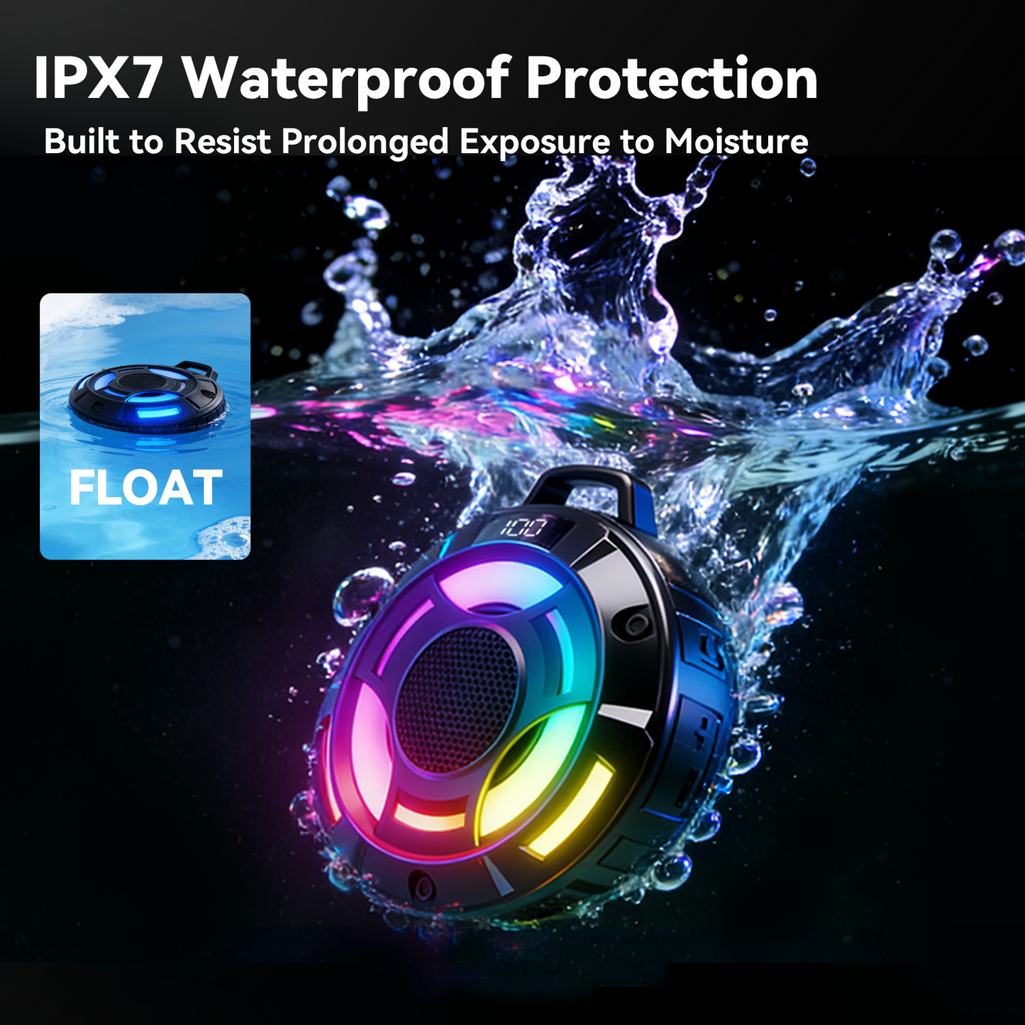 Bluetooth Shower Speaker,Portable Bluetooth 5.4 Speaker,24W Stereo Bass,RGB Lights,Wireless IPX7 Waterproof Speakers with Built In Mic,Digital Display,for Bathroom Party Travel Outdoor, Gift