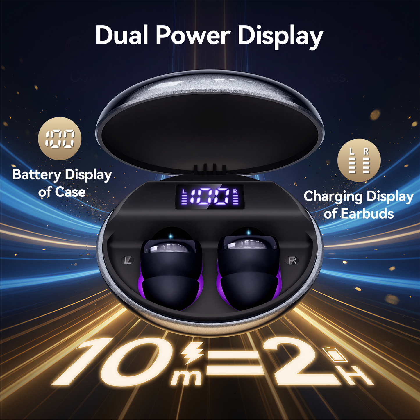 VEAT00L P91 Wireless Stereo Earbuds, Bluetooth 5.4, ENC Mics, 60H Playback, Dual LED Display, IPX7 Waterproof, for Android iOS