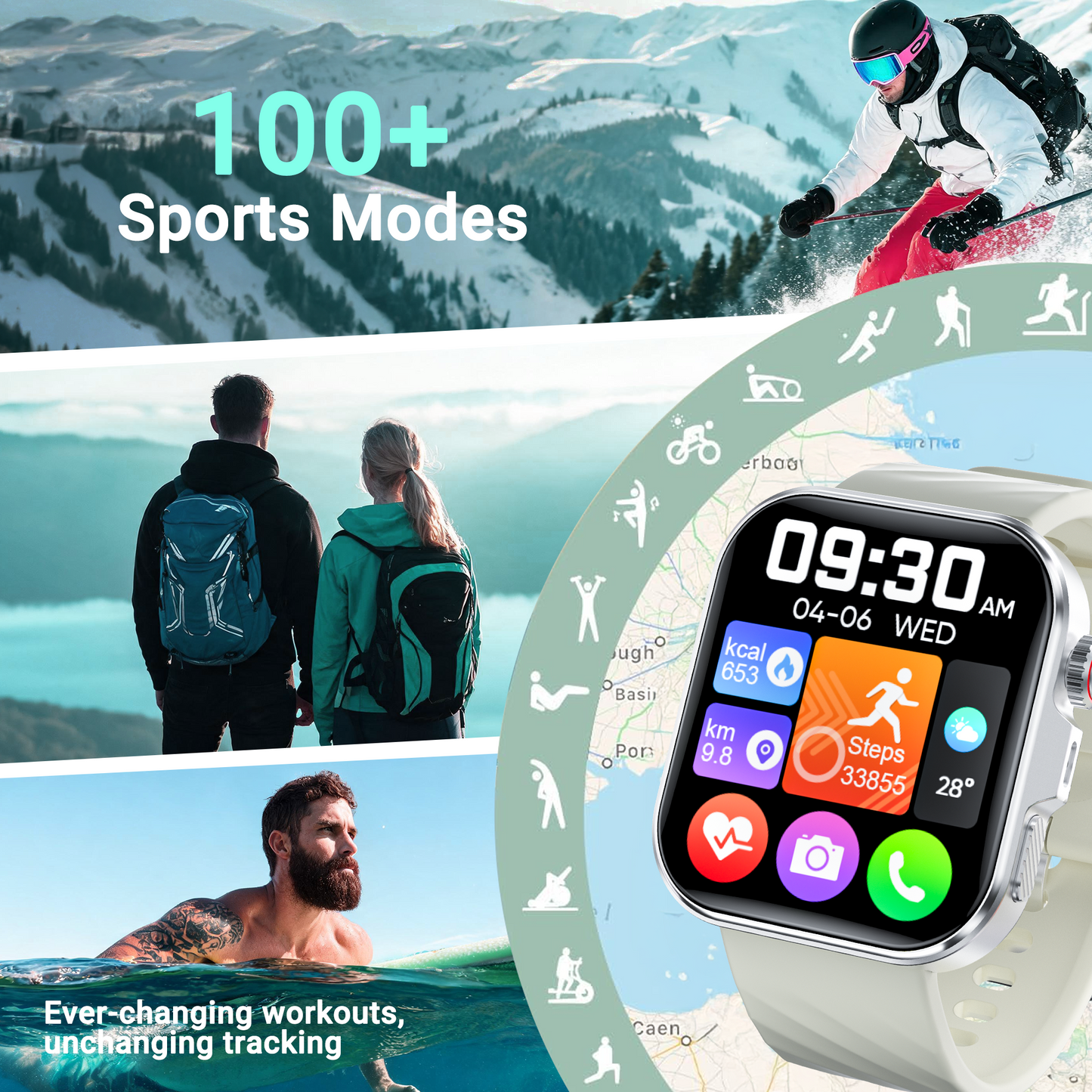 Smart Watch, IP68 Waterproof, 2.01" Display, Bluetooth Calling, 180+ Sports Modes, Fitness Tracker for Men Women