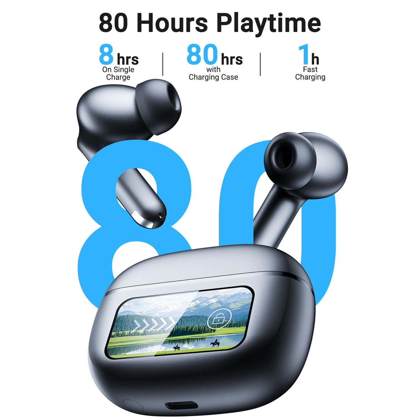 VEAT00L X7 Wireless Earbud, 80Hrs Bluetooth 5.3 Headphones IP7 Waterproof for Sport, Running Wireless Earphones with ENC Noise Cancelling Mics, Deep Bass Over Ear bud with Earhooks for Android, iOS