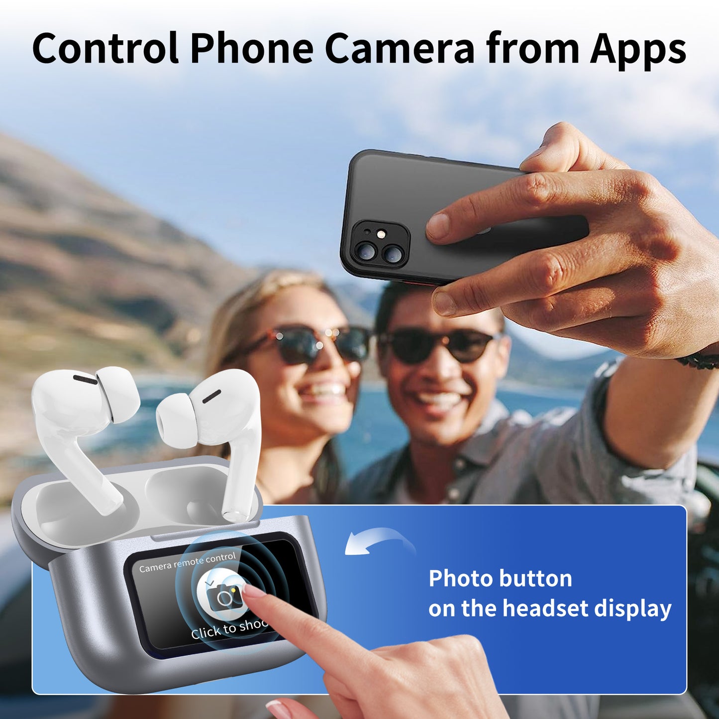 Wireless Bluetooth Touchscreen Earbuds,75H Bass Stereo Ear Buds with 6 EQ Modes,Multifunction LED Full Color Touchscreen Wireless Earphones with ENC Mic,ANC Noise Cancelling/Transparency Mode