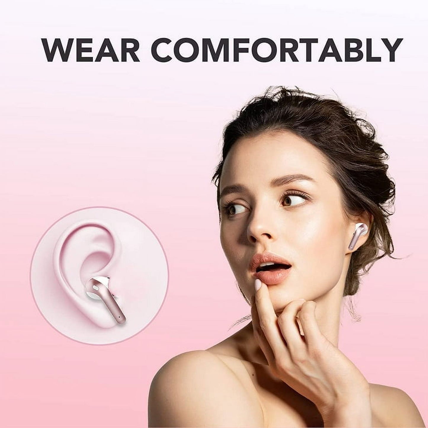 VEATOOL X15 Wireless Earbuds Bluetooth 5.2 Headphones,35H Hi-Fi Stereo Deep Bass Earphones with Noise Cancelling Mic IP7 Waterproof Sport Headset with LED Power Display for Laptop Pad Phones Pink