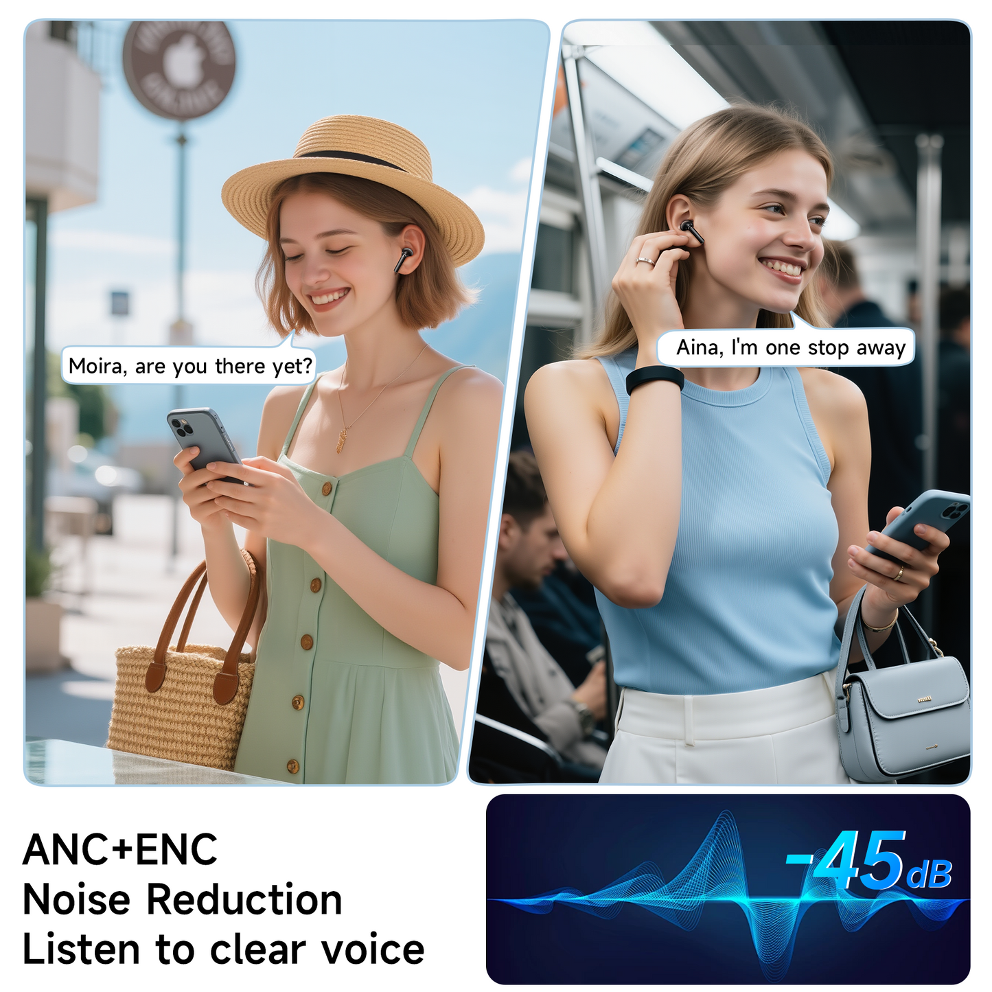 VEATOOL G01 Wireless Earbuds with Smart Touch Control, ANC+ENC Noise Cancellation, 40H Stereo Deep Bass, IPX7 Waterproof Rating, 5 EQ Modes