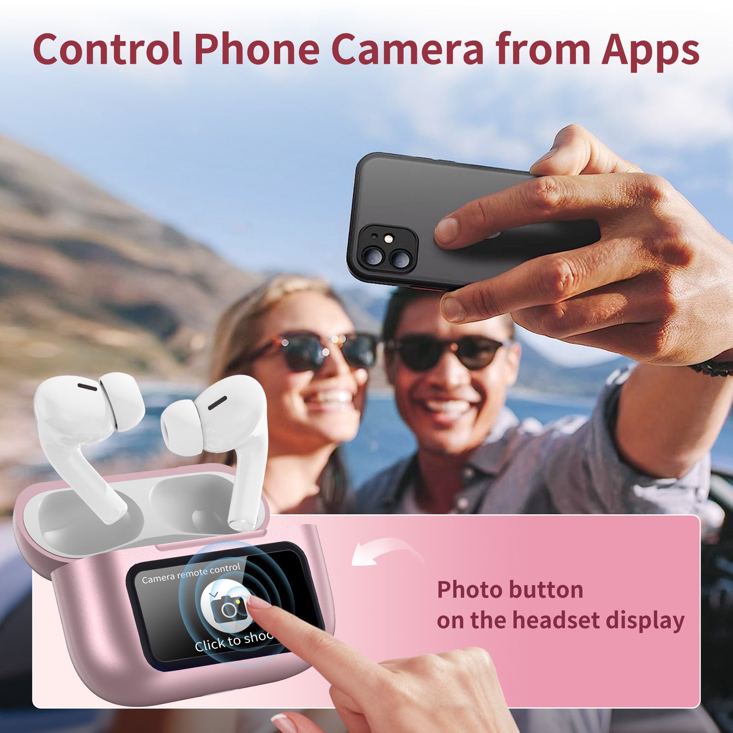 Wireless Bluetooth Touchscreen Earbuds,75H Bass Stereo Ear Buds with 6 EQ Modes,Multifunction LED Full Color Touchscreen Wireless Earphones with ENC Mic,ANC Noise Cancelling/Transparency Mode