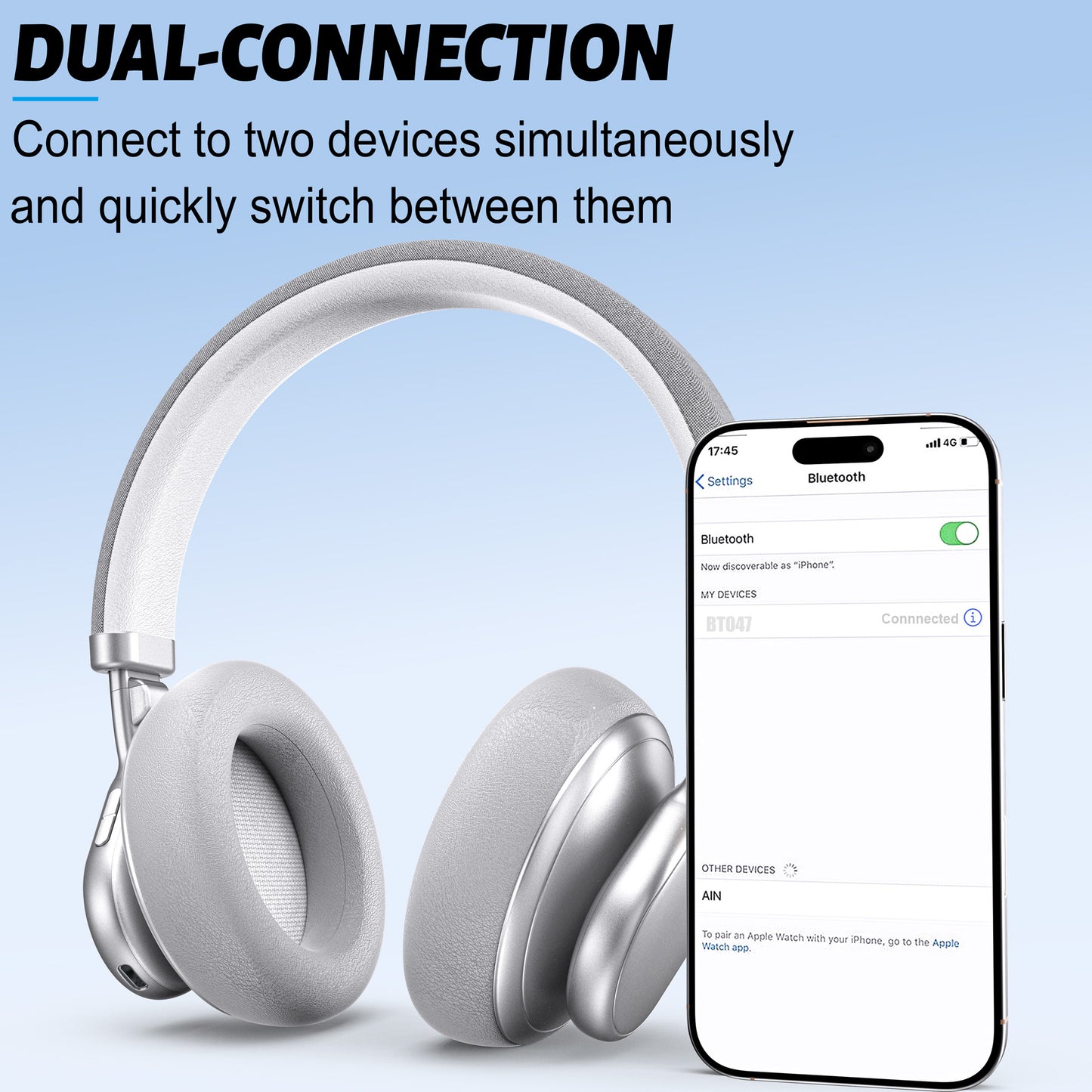 VEATOOL T1 Bluetooth Headphones Over Ear,72H Playtime, Wireless Headphones with Microphone,Hi-Res Audio Foldable Lightweight Headset, Deep Bass, Memory Foam Ear Cups,Home,Travel, Office Silver