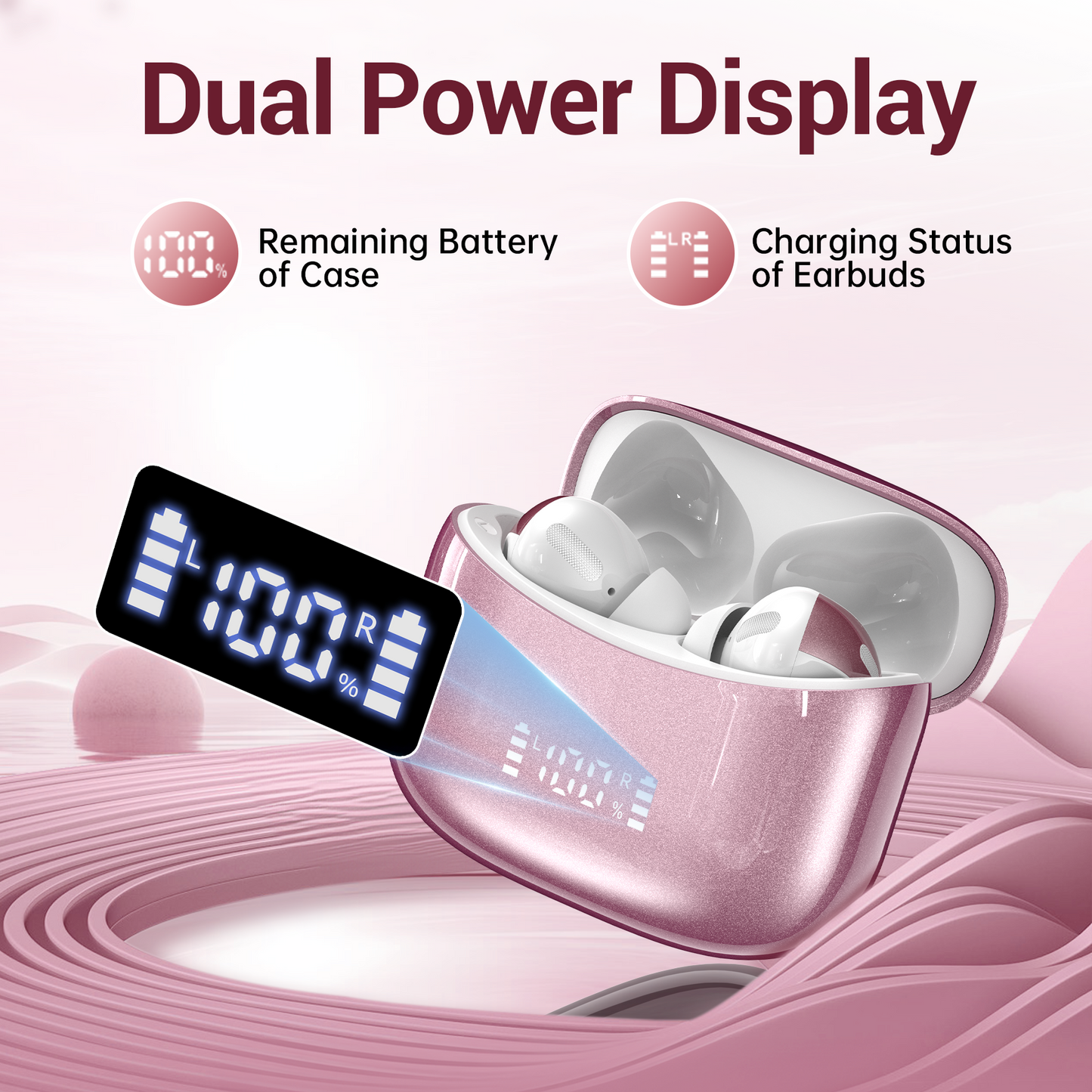 VEAT00L V6 Bluetooth Headphones Wireless Earbuds 88Hrs Playback Sport Ear Buds with Earhook Digital Display Charging Case IPX7 Waterproof Earbud Deep Bass Running Earphones for iOS Android Cellphone