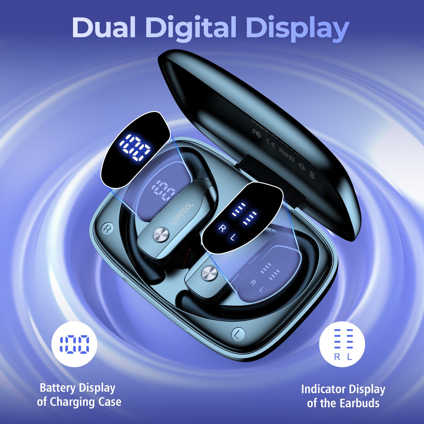 VEAT00L Wireless Earbuds Bluetooth Headphone Sport, Bluetooth 5.4 Earbud, 72Hrs Earphone with Earhook, Mic