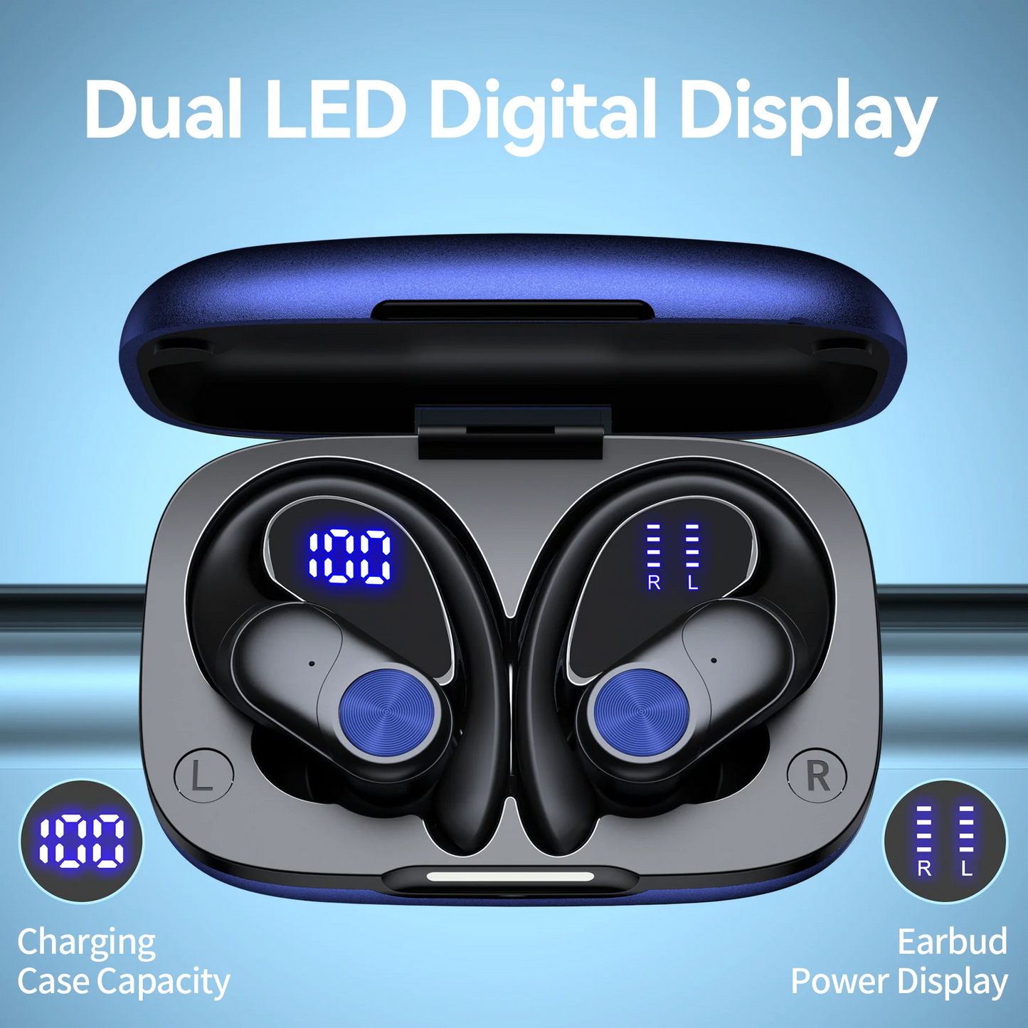 VEAT00L V6 Bluetooth Headphones Wireless Earbuds 88Hrs Playback Sport Ear Buds with Earhook Digital Display Charging Case IPX7 Waterproof Earbud Deep Bass Running Earphones for iOS Android Cellphone