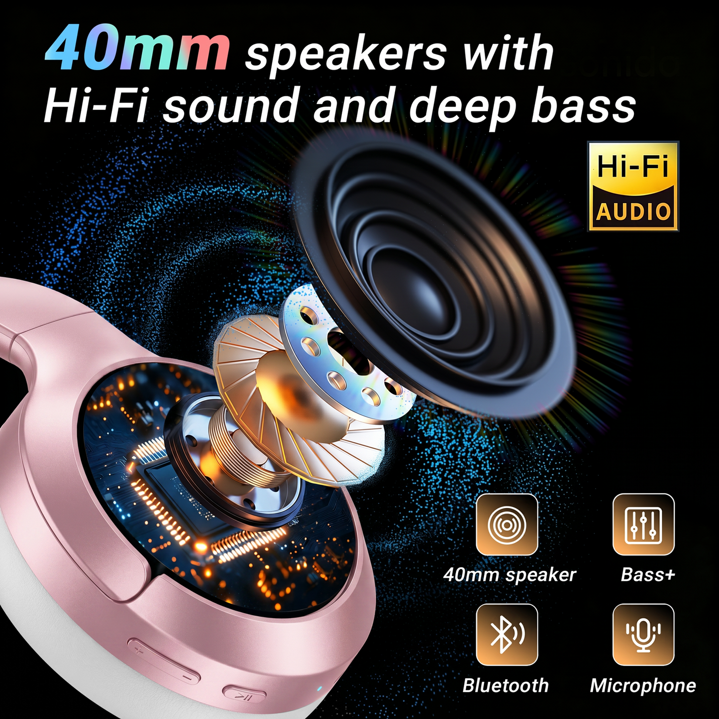 Starlight Over-Ear Bluetooth Headphones: 40mm Bass Driver, Bluetooth 5.3 Dual-Mode, 40hr Battery, Comfort Fit