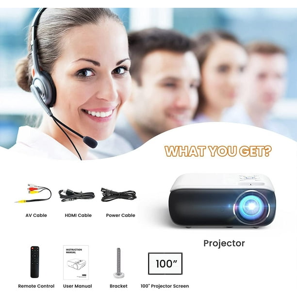 KDMLR Projector, Native 1080P Bluetooth Projector with 100''Screen, 9500L Portable Outdoor Movie Projector Compatible with Smartphone, HDMI,USB,AV,Fire Stick, PS5