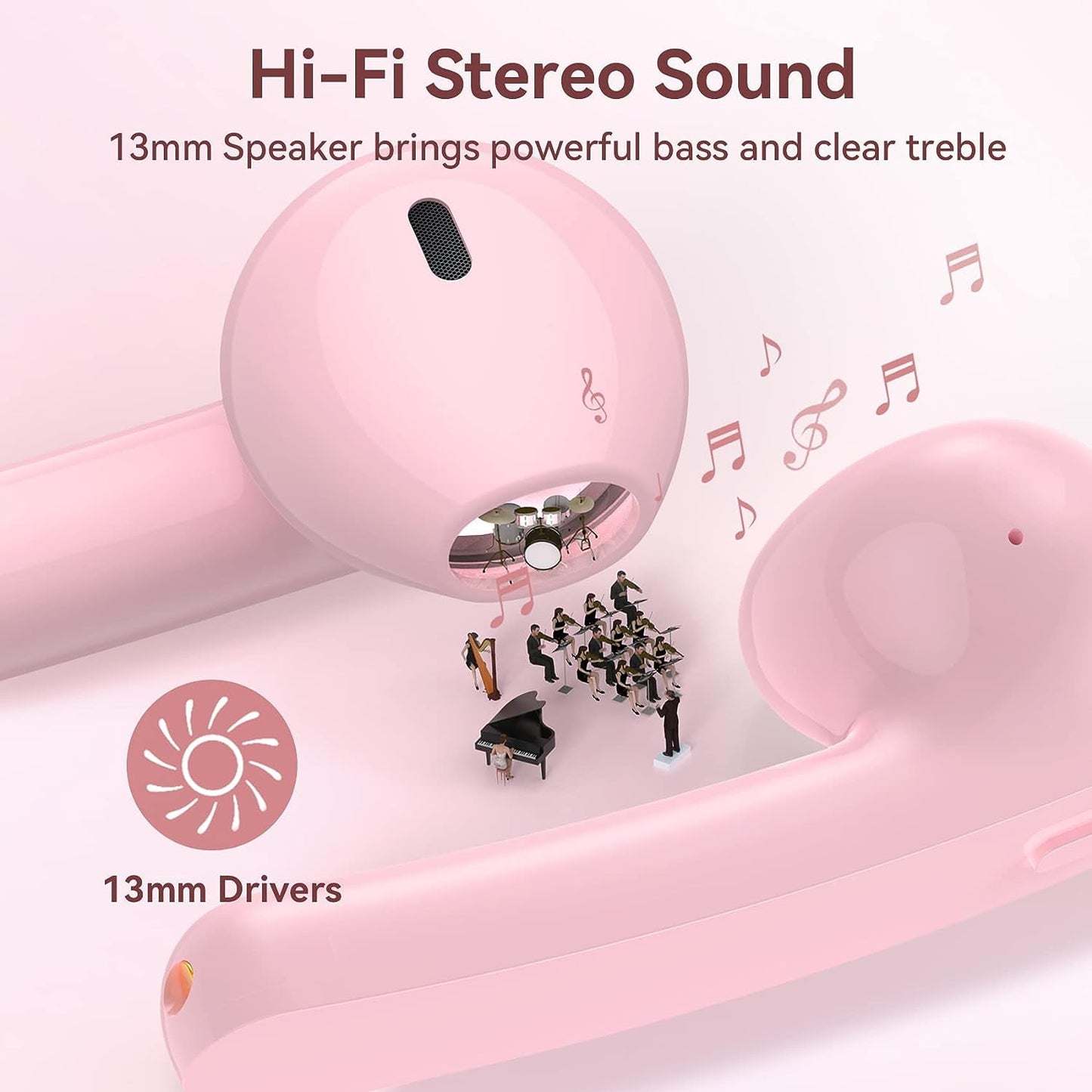 VEAT00L True Wireless Earbuds, TWS Bluetooth Headphones Stereo Sound Earphones, 50H Playtime Wireless Charging Case & Power Display,Built in microphone, waterproof and sweat proof