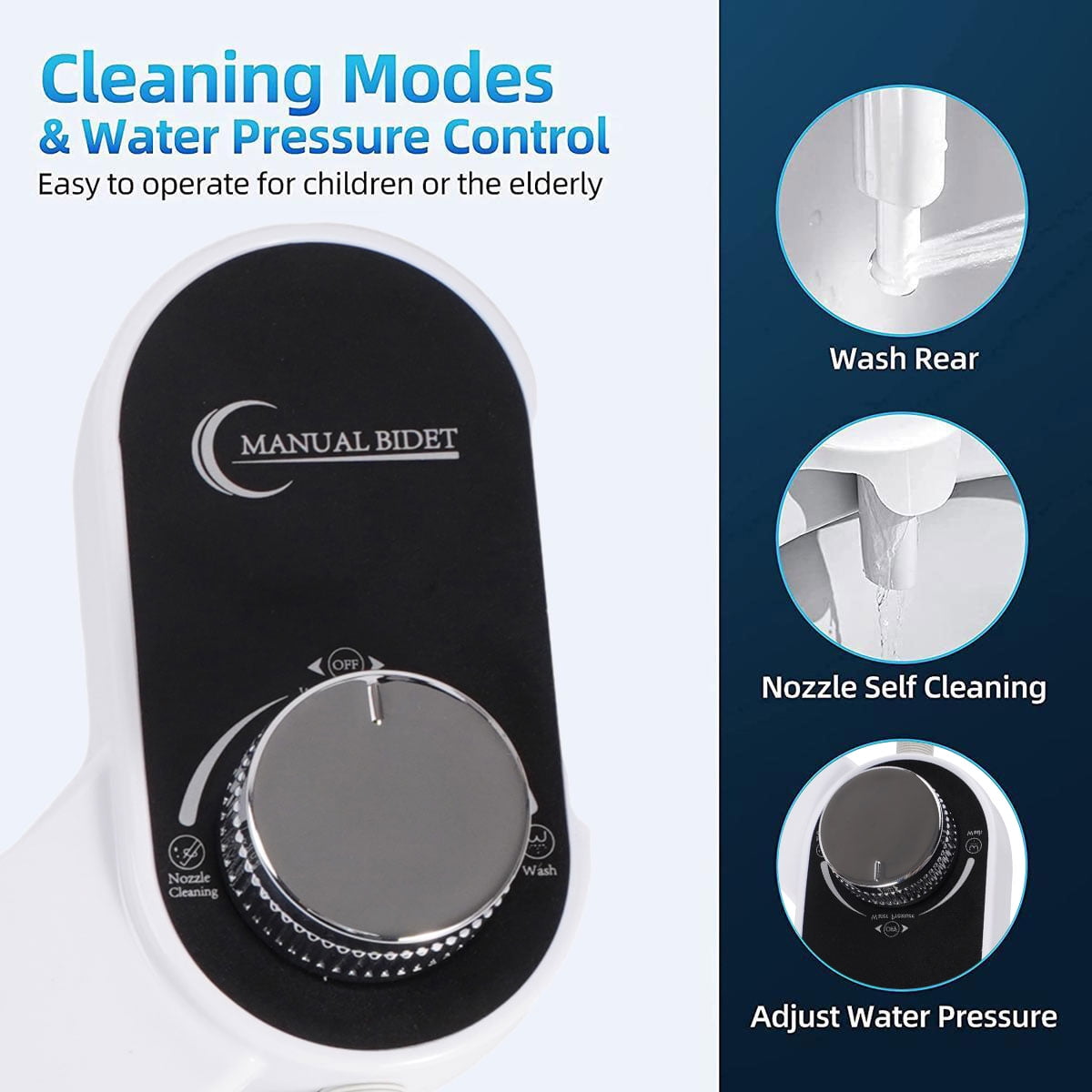 KDMLR Bidet Attachment for Toilet Water Sprayer for Toilet Seat, Easy-to-Install, Non-Electric Bidet with Adjustable Fresh Water Jet Spray, Bidets for Existing Toilets - Accessories & Instructions