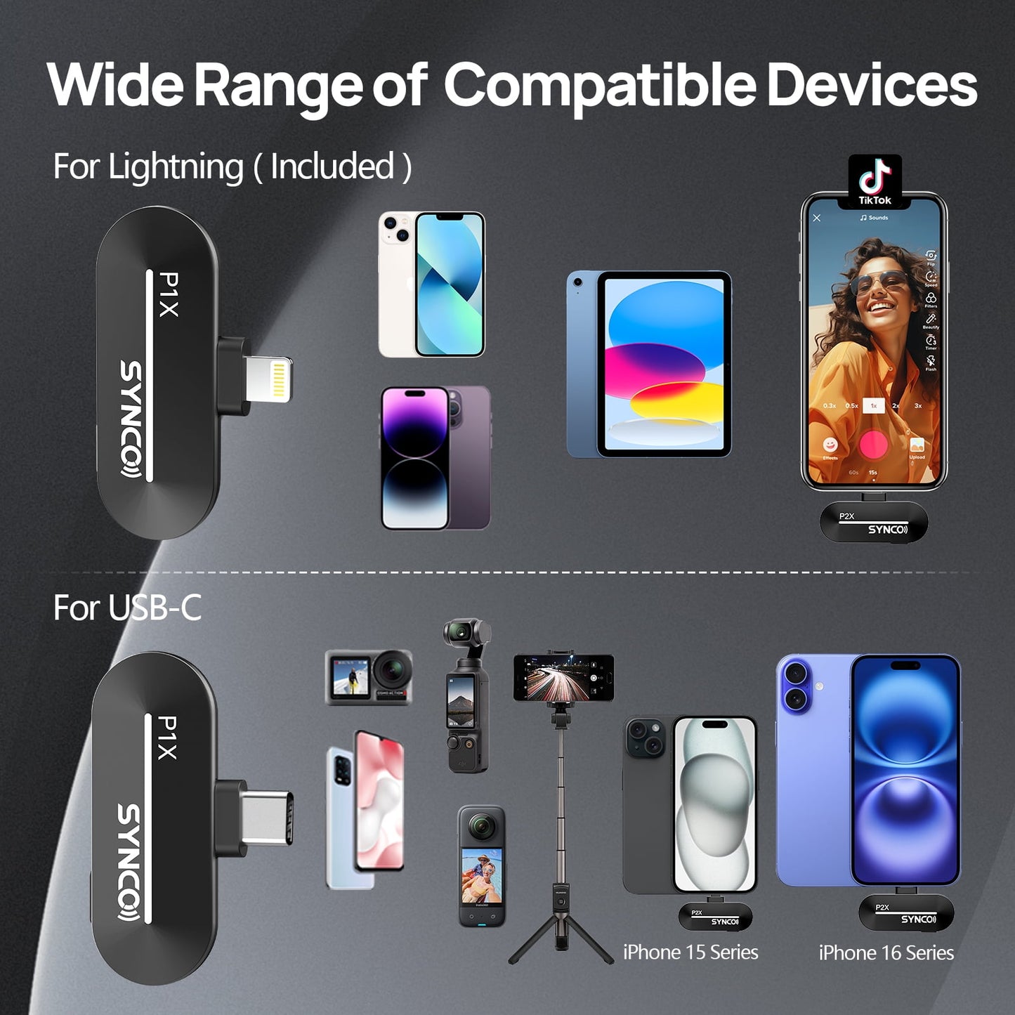 2-in-1 Wireless Lavalier Mic for iPhone & Android, Plug & Play, Noise Cancellation: Gaming, Live Streaming, Vlog, YouTube, TikTok, Podcast