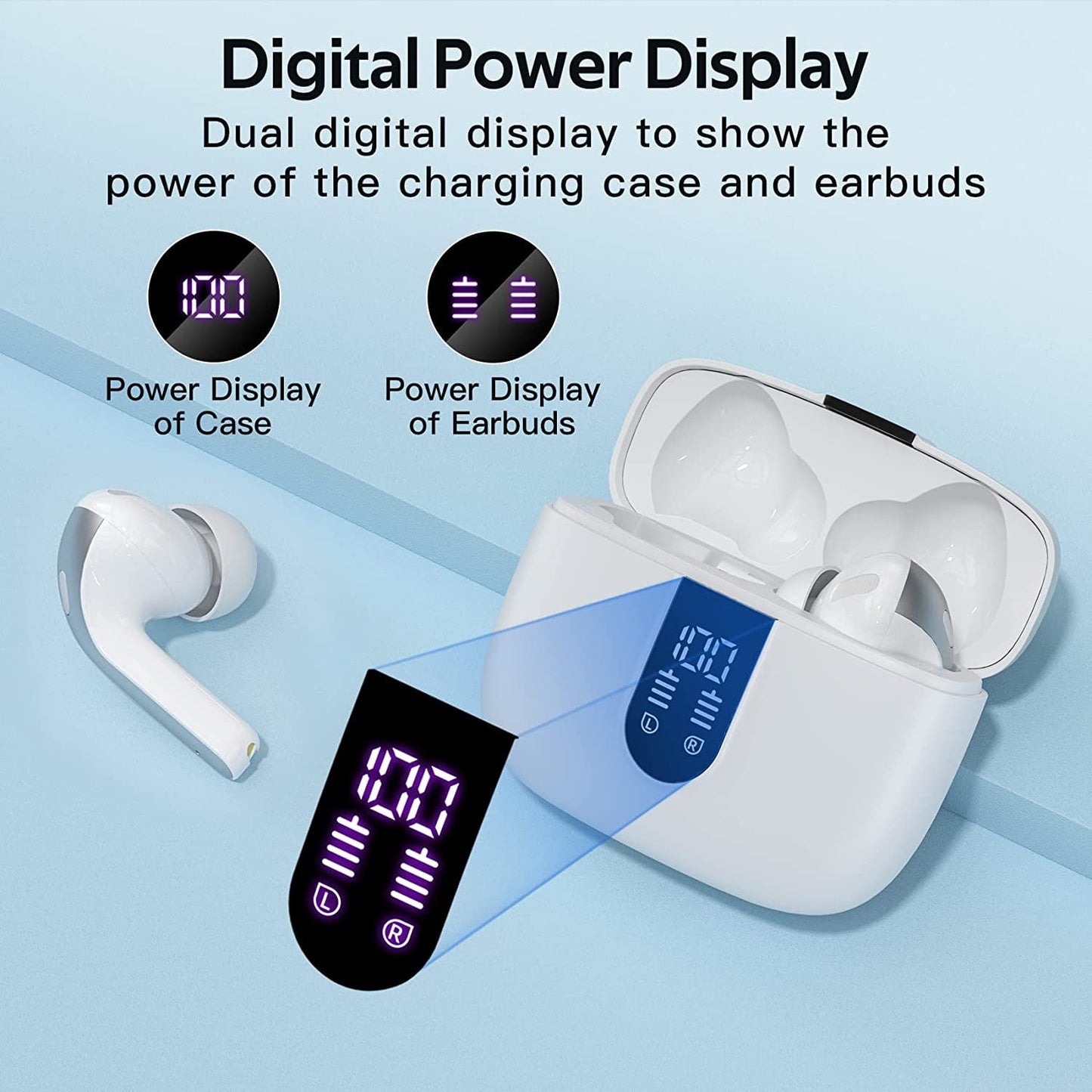 Wireless Earbuds Bluetooth 5.3 Headphones 90 Hrs Playtime Ear buds with Wireless Charging Case Power Display Over-ear Earphones with Earhooks Waterproof Stereo Headset for Android phone Light Green