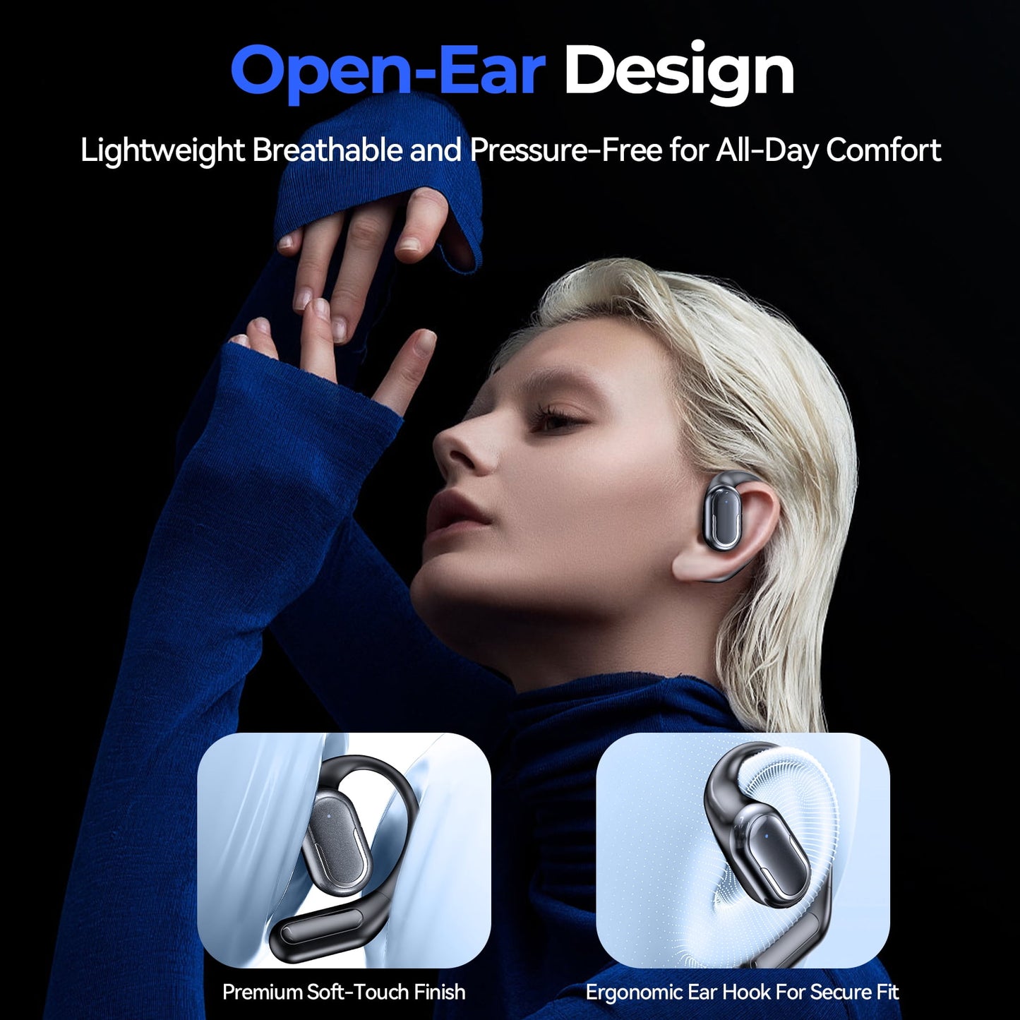 VEATOOL Clip on Earbuds,Open Ear Headphones Wireless Bluetooth 5.4 Sports Earphones with ENC Clear Call,50H Playtime, IPX7 Water Resistant,Comfortable for Small Ears & Glasses Wearers,Workouts