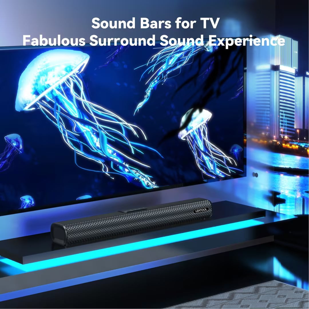 VEATOOL Portable Bluetooth Speaker, IPX5 Waterproof, Stereo Sound, 12H Playtime, Bluetooth 5.3, RGB Lights, Outdoor Speaker