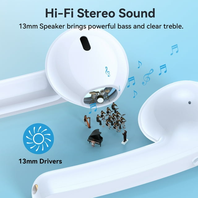 VEAT00L True Wireless Earbuds, TWS Bluetooth Headphones Stereo Sound Earphones, 50H Playtime Wireless Charging Case & Power Display,Built in microphone, waterproof and sweat proof