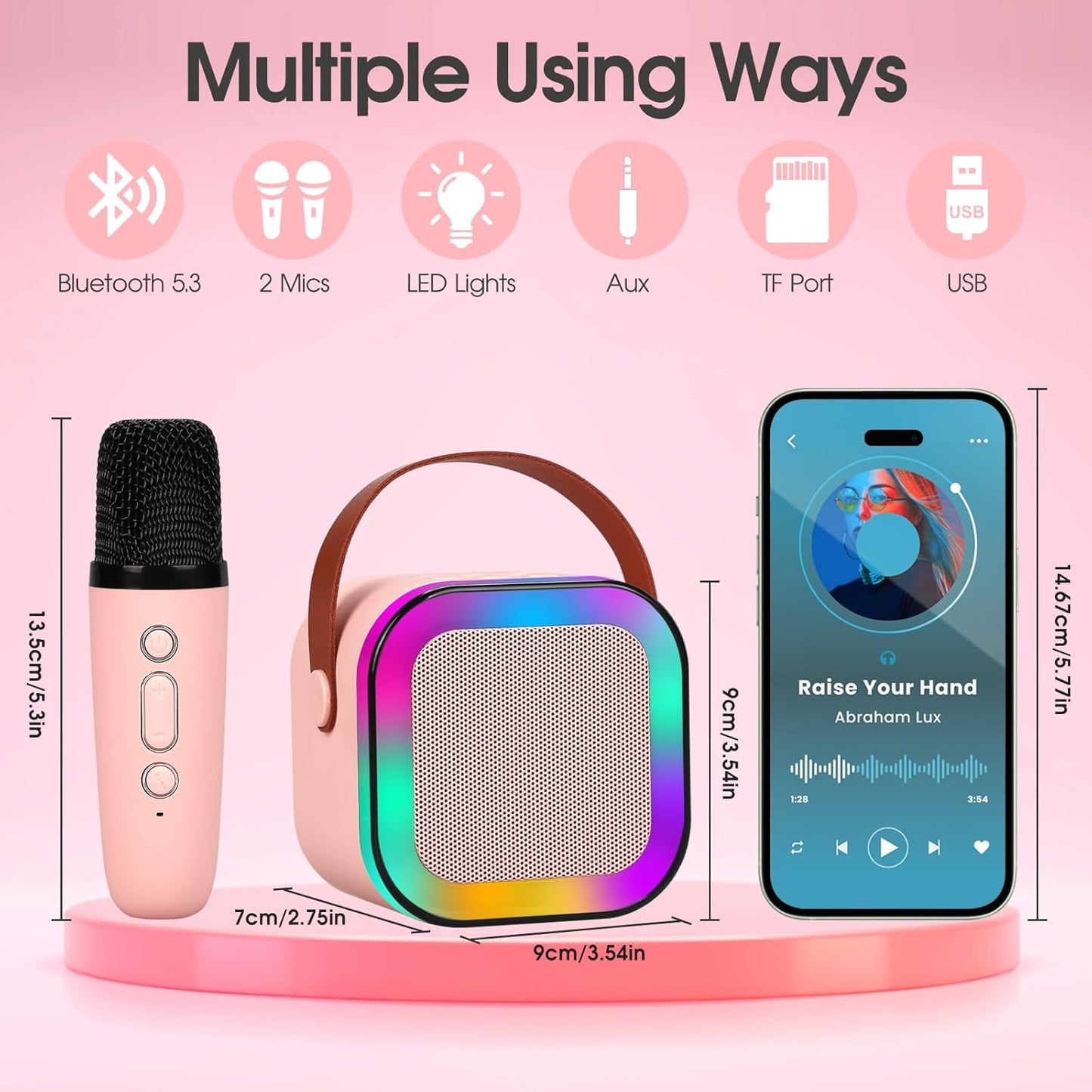 XANLUOER Karaoke Machine for Kids and Adults, Mini Portable Bluetooth Speaker with Microphones and Lights(Pink)