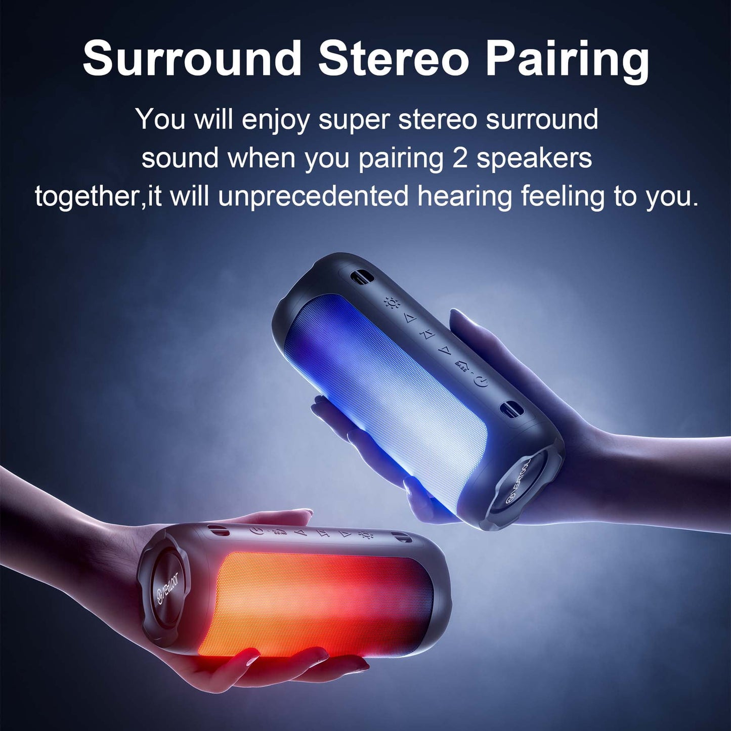 VEAT00L Portable Bluetooth Speaker,Floating Dustproof Speaker,25W Stereo Sound Wireless Speaker with Cool Dynamic LED Lights, IPX6 Waterproof Bluetooth Speakers, BT5.3, TWS Surround Pairing