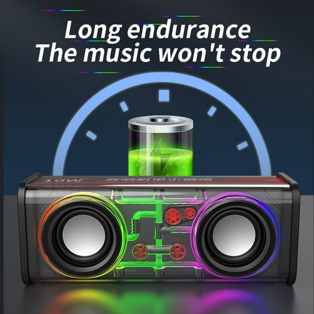 VEAT00L F8 Portable Bluetooth Speaker Transparent Mecha Wireless Speaker with Colorful LED Lights,BT 5.3,Steel Bass Vibration Film Audio,TWS Stereo Sound 6H Speakers for Party Camping Beach Travel