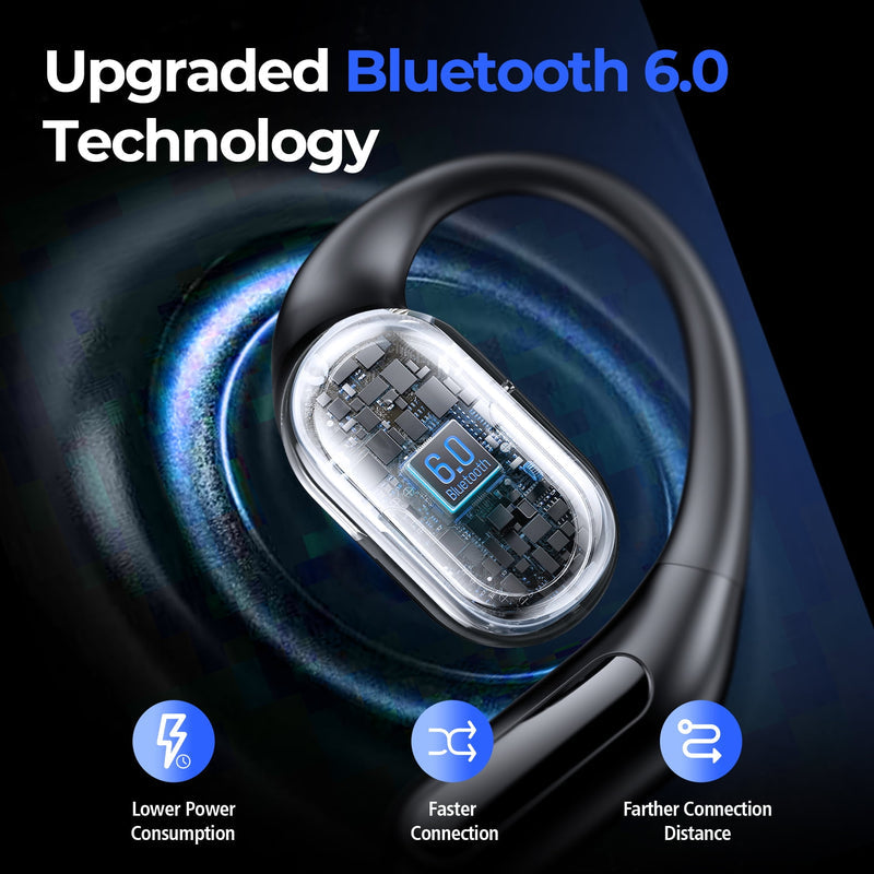 VEAT00L T5 Open Ear Headphones with Mic, Air Conduction Wireless Earbuds with LED Digital Display 40 Hrs Playtime,Clear Call ,Fast Charing,IPX7,Bluetooth 5.4 Open Ear Earbuds for Running, Workout