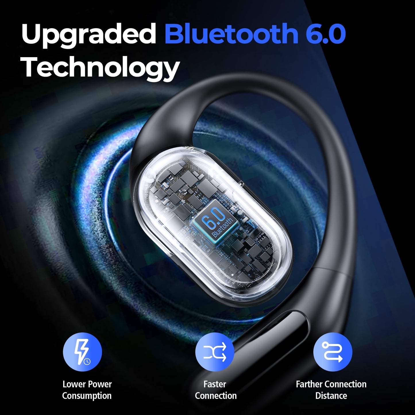 VEATOOL Wireless Earbuds Open Ear Headphone Sport, Bluetooth 5.4 Earbud, 50Hrs Earphone with Earhook, Noise Cancelling Mic,Light Weight Comfortable Fit,Suitable for Running,Workouts