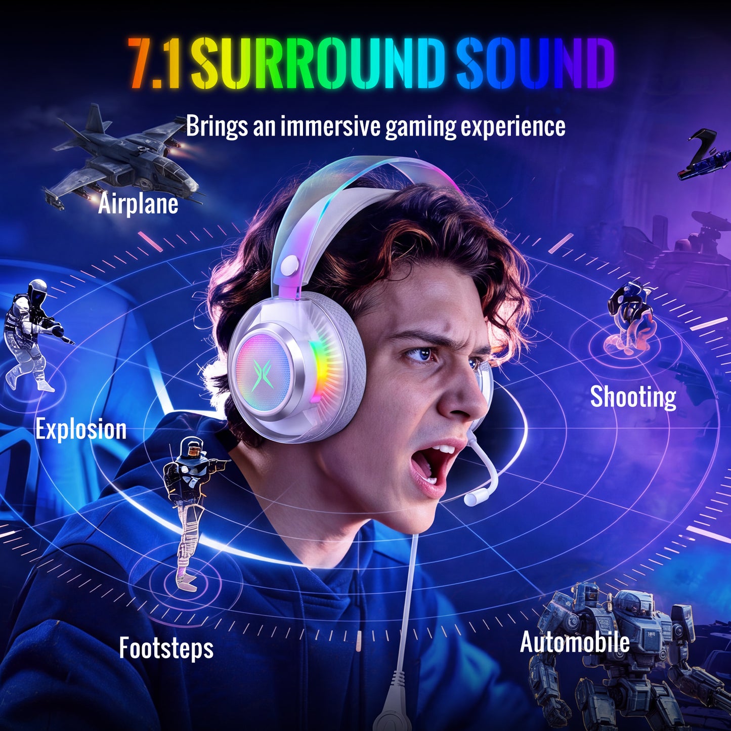 BT5.1 Wireless Over-Ear Headphones, 40H Playtime, 4-Mic ENC Noise Cancelling, Lightweight, Deep Bass, Comfort Fit for Travel & Work