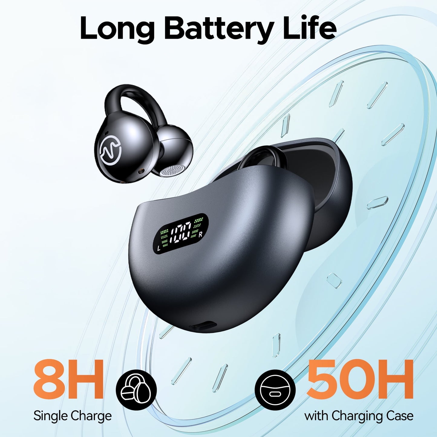 VEATOOL Clip on Earbuds,Open Ear Headphones Wireless Bluetooth 5.4 Sports Earphones with ENC Clear Call,50H Playtime, IPX7 Water Resistant,Comfortable for Small Ears & Glasses Wearers,Workouts